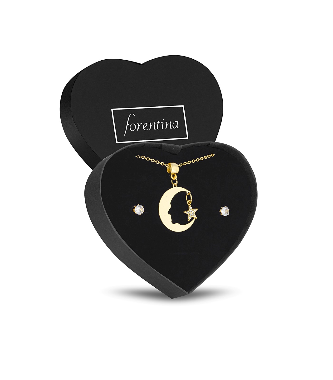 Forentina Altın Kap. Atatürk Ay Yıldız Silüet Kolye Küpe Set PS2700