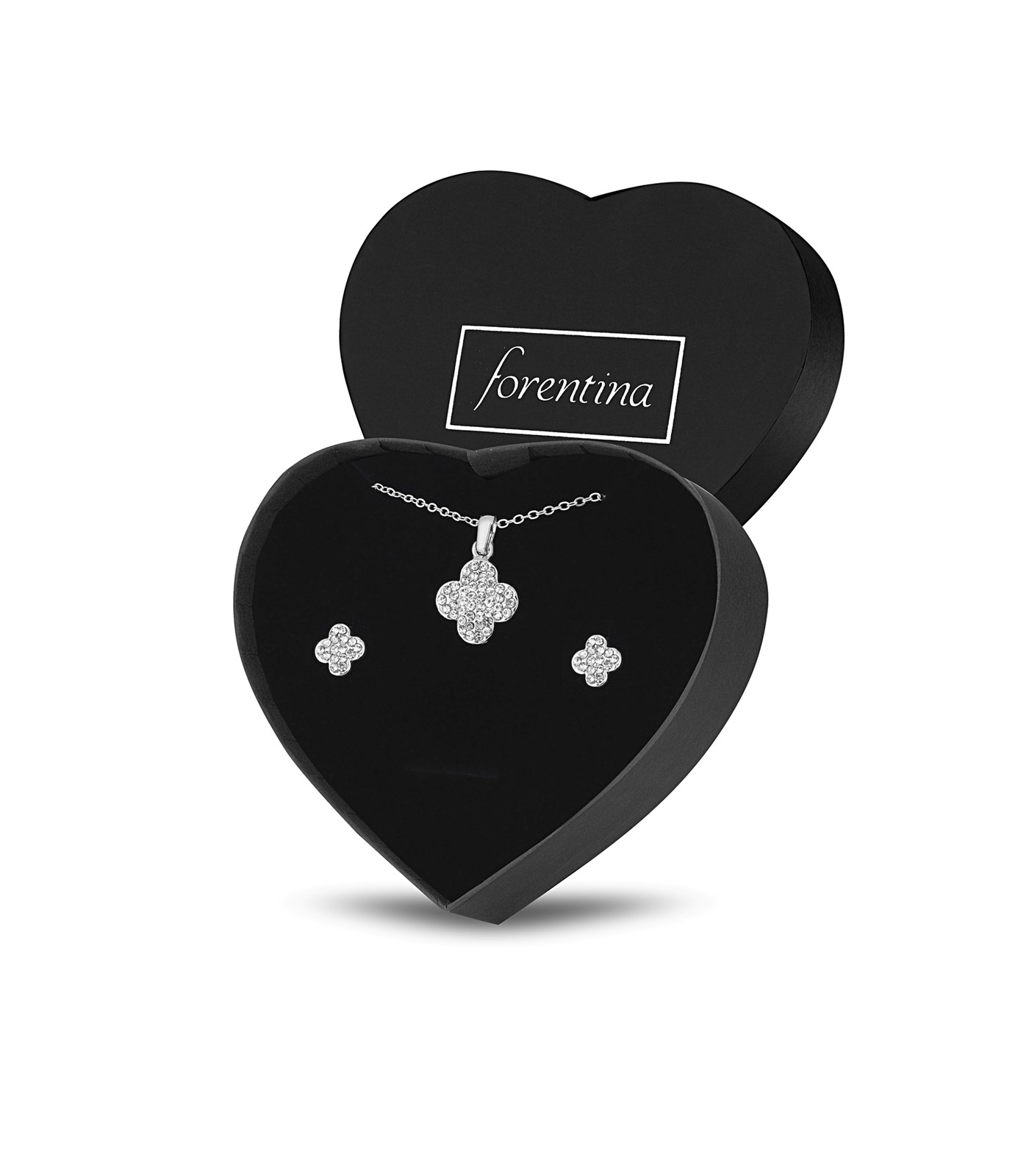 Forentina Gümüş Kaplama Yonca Kolye Küpe Takı Seti PS2705