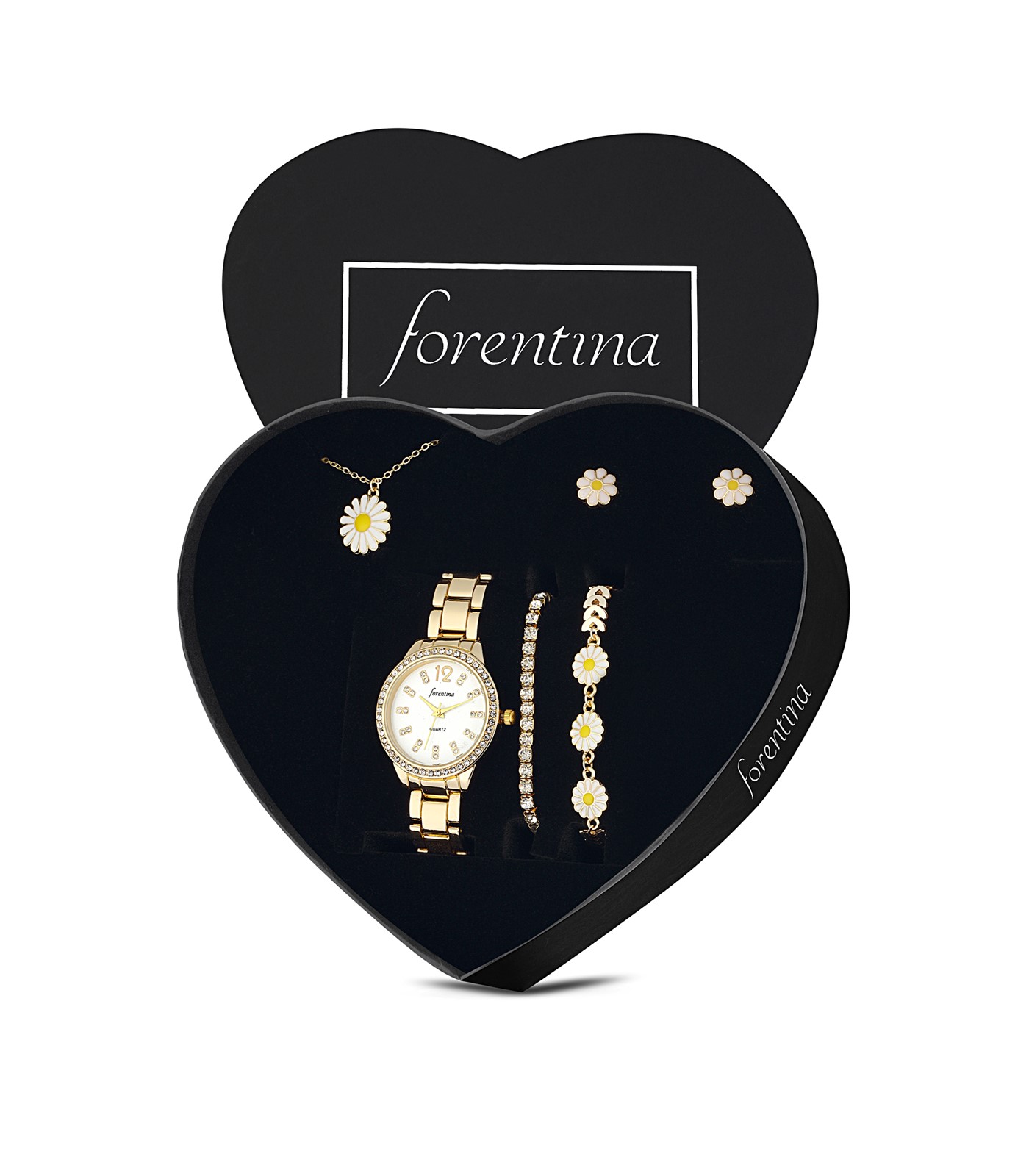 Forentina Papatya Kolye Küpe Bileklik Saat Hediye Set PS2712