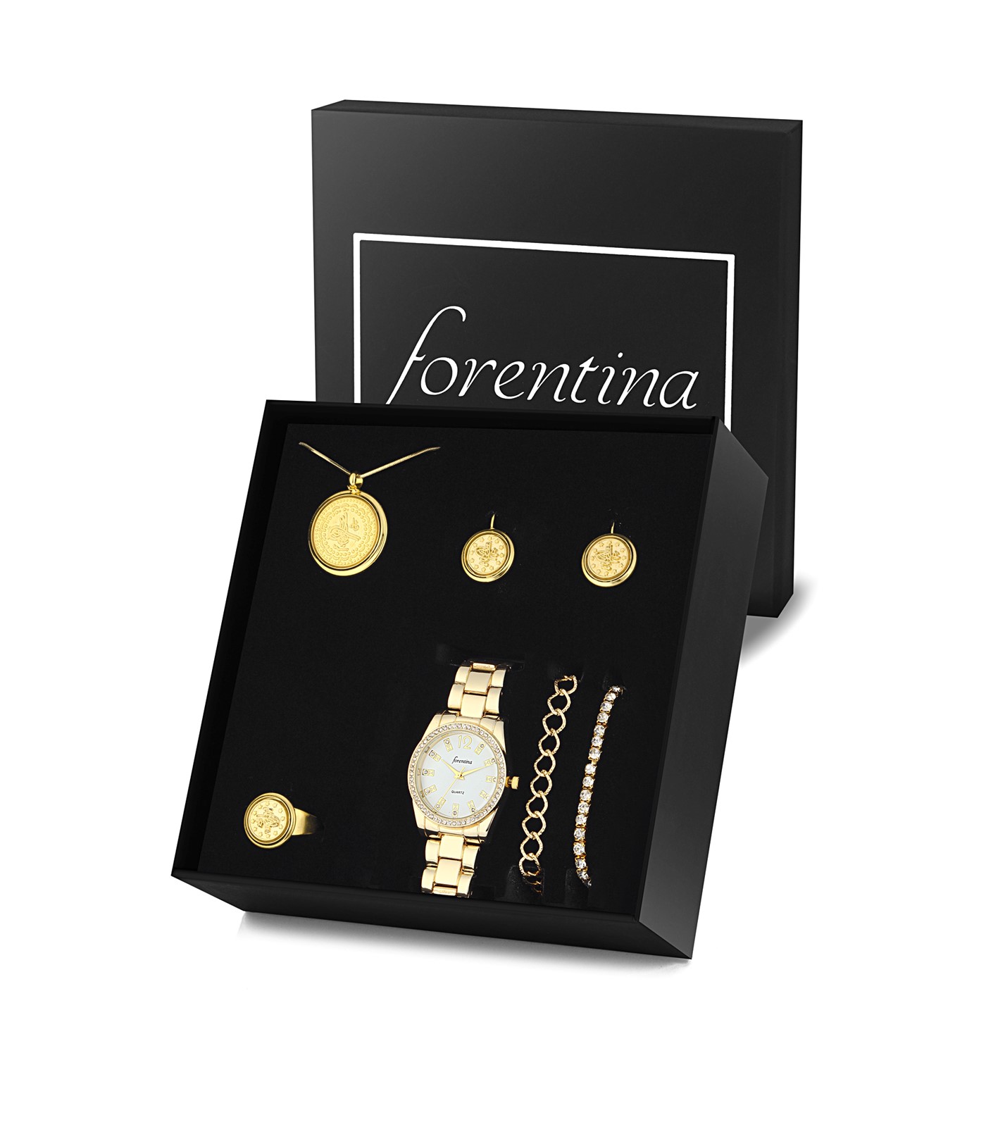 Forentina Tuğra Kolye Küpe Bileklik Yüzük Saat - Hediye Set PS2716