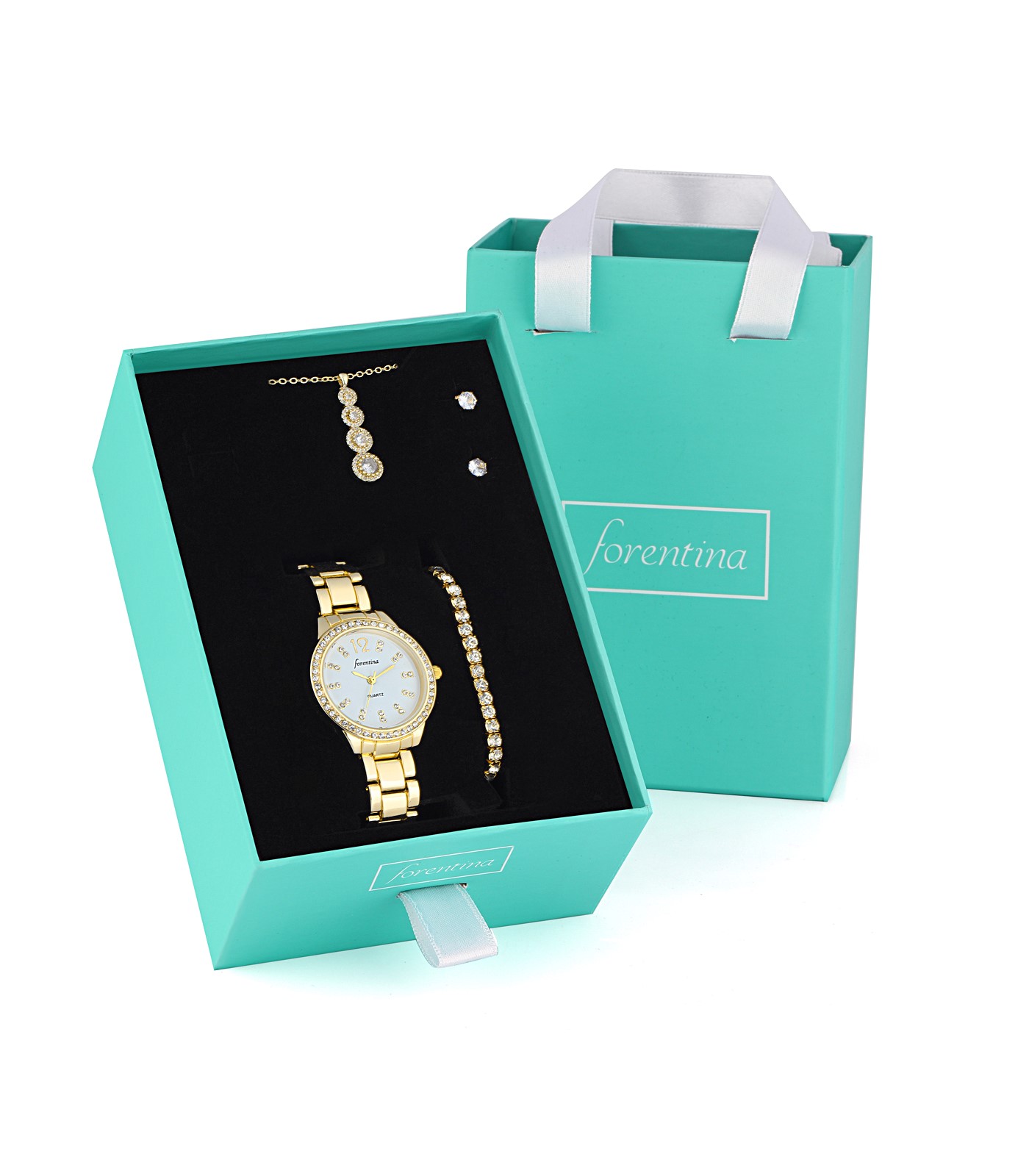 Forentina Altın kap. Tria Kolye Küpe Bileklik Saat Hediye Set PS2722