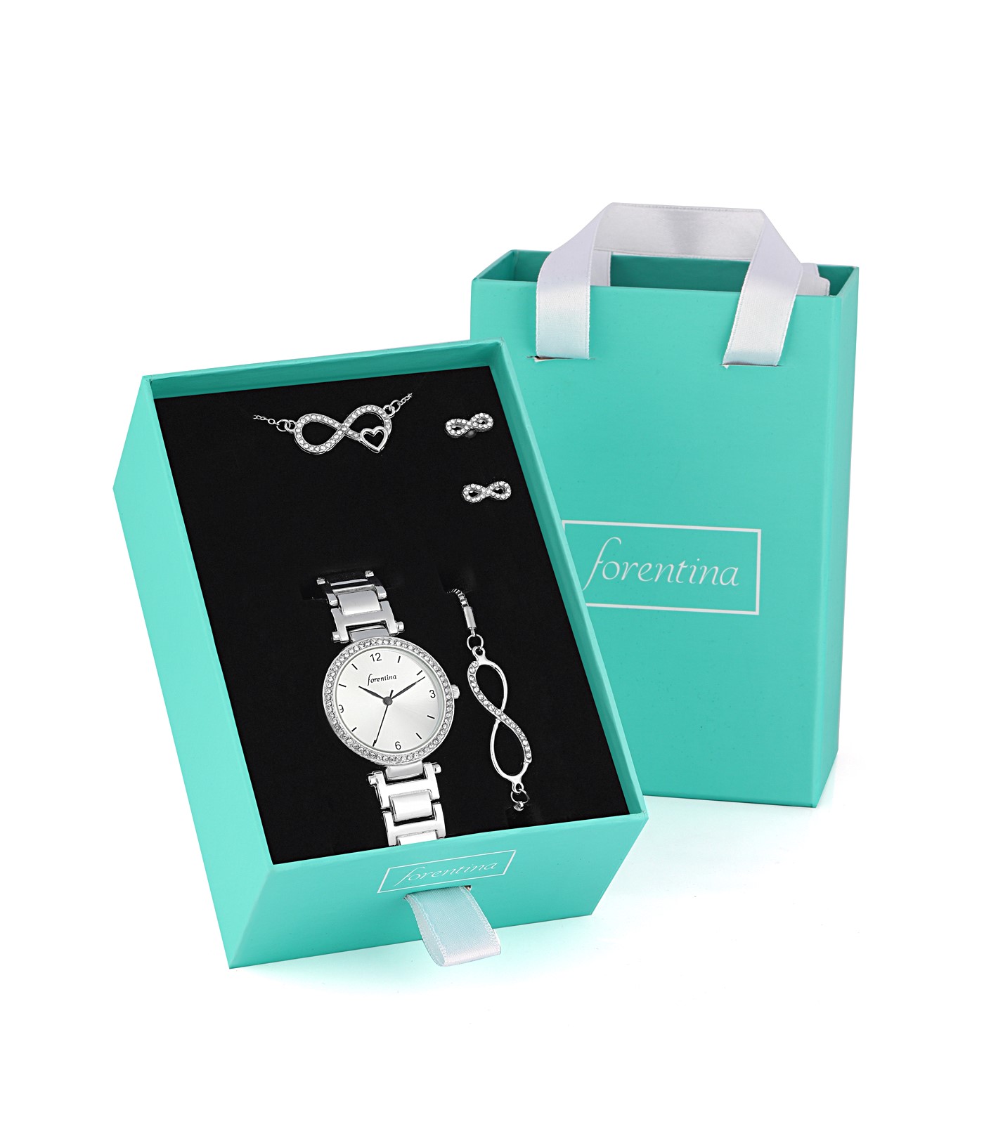 Forentina Sonsuzluk Kolye Küpe Bileklik Saat Hediye Set PS2725