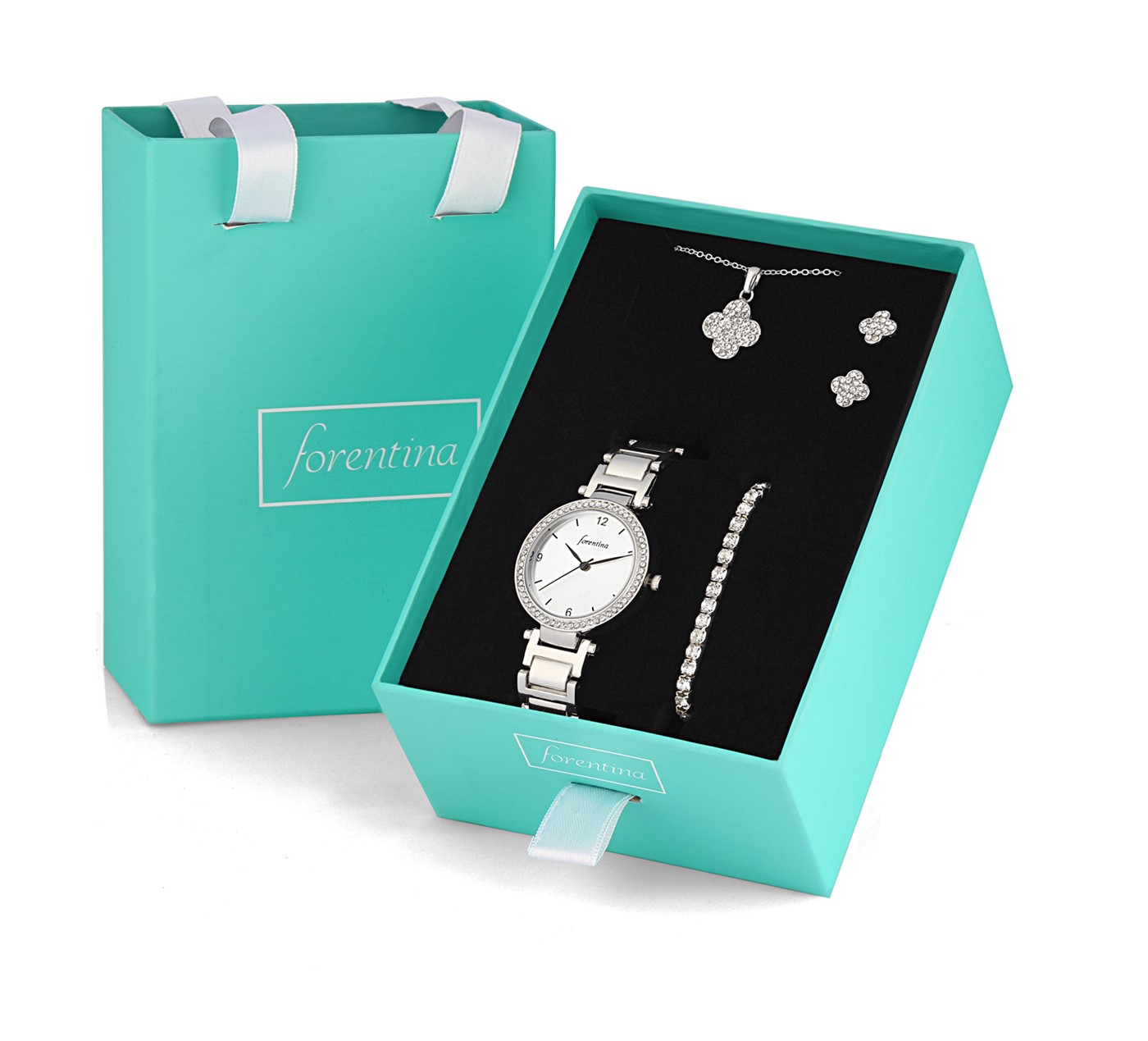 Forentina Yonca Kolye Küpe Bileklik Saat Hediye Set PS2726