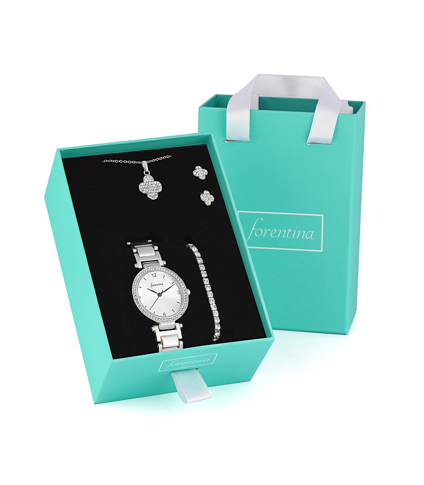 Forentina Yonca Kolye Küpe Bileklik Saat Hediye Set PS2726