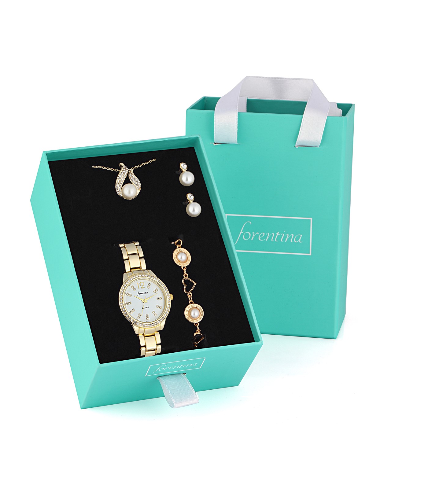 Forentina İnci Modeli Kolye Küpe Bileklik Saat Hediye Set PS2727