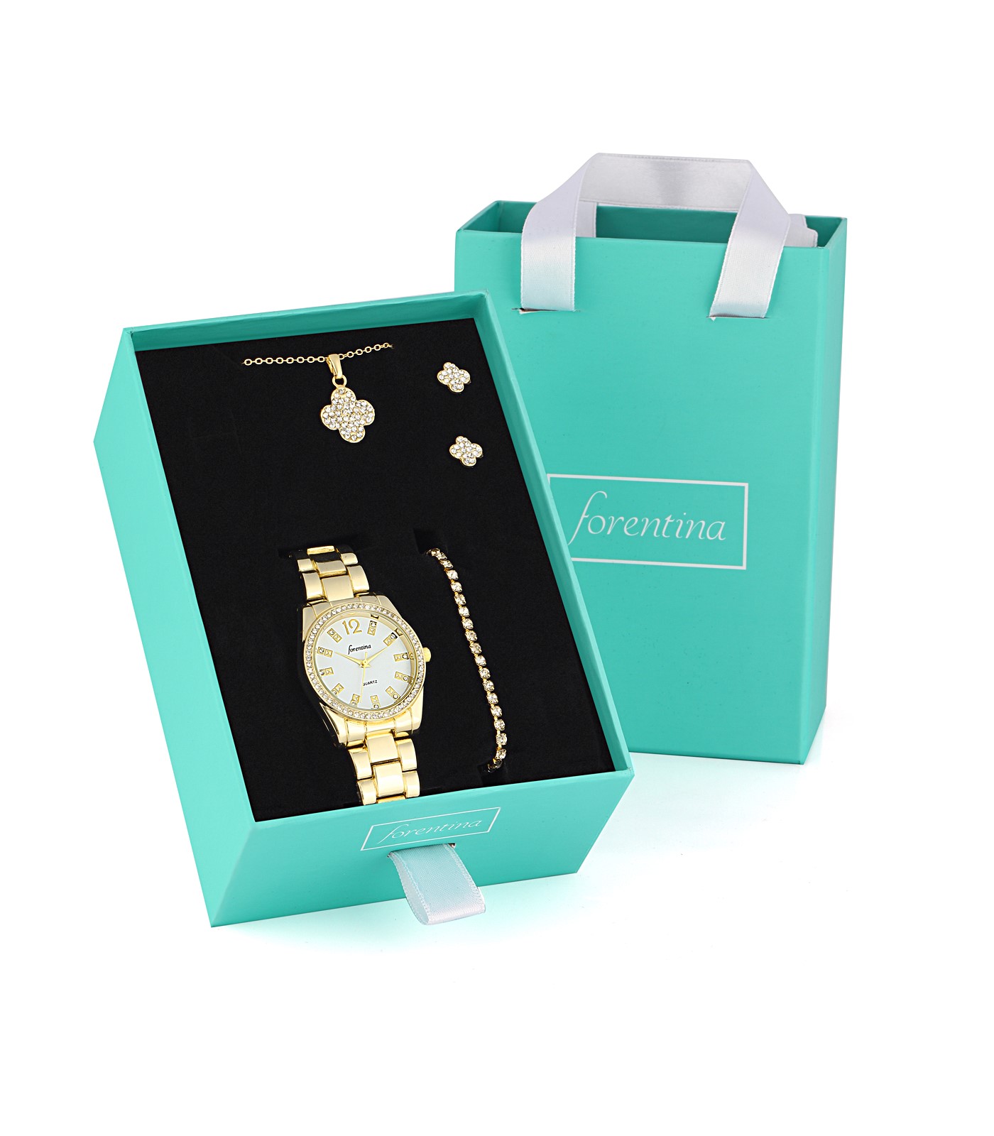 Forentina Yonca Kolye Küpe Bileklik Saat Hediye Set PS2729