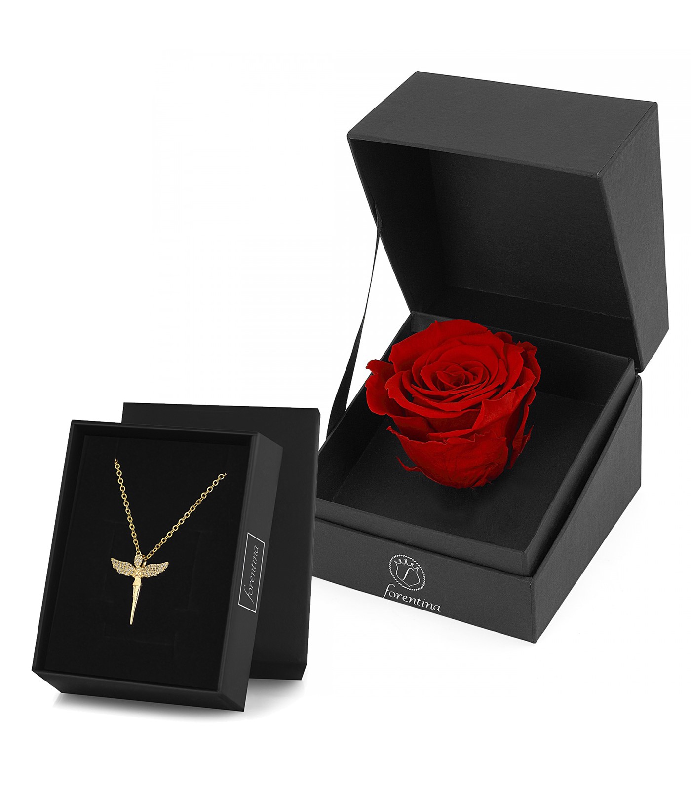 Forentina Altın Kaplama Melek Kolye & Kırmızı Solmayan Gül Hediye Set PS2749