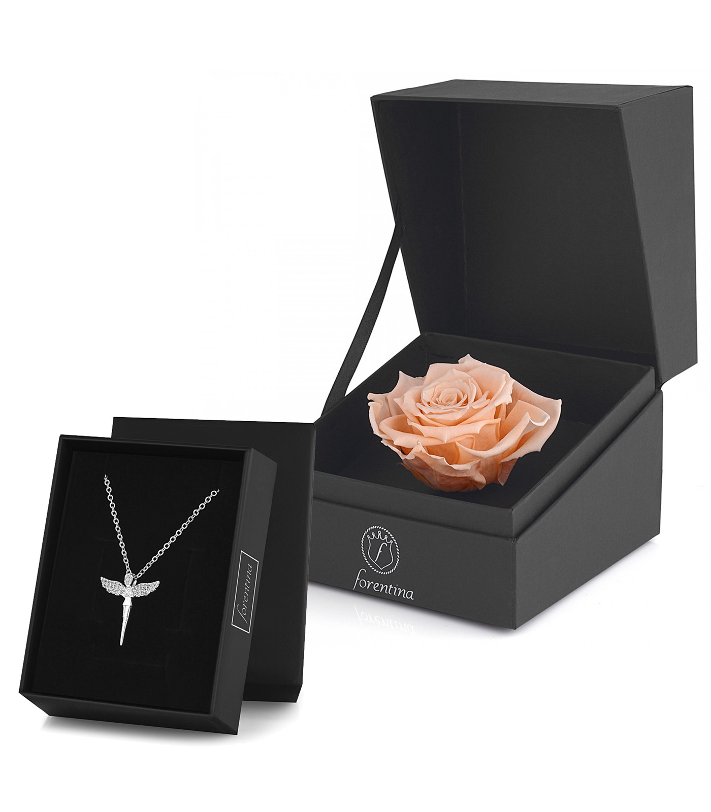 Forentina Gümüş Kaplama Melek Kolye & Rose Solmayan Gül Hediye Set PS2756