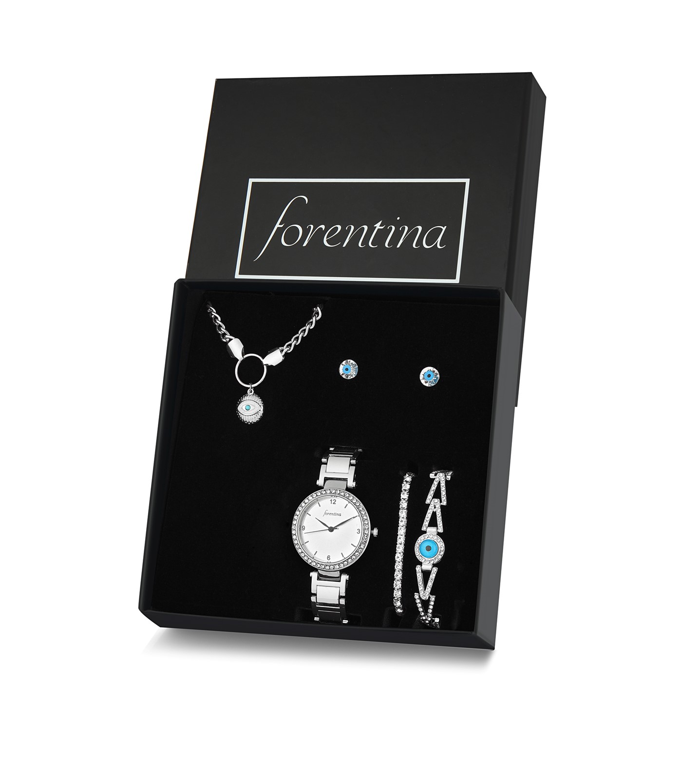 Forentina Nazar Boncuklu Kolye Küpe Bileklik Saat Hediye Set PS2771