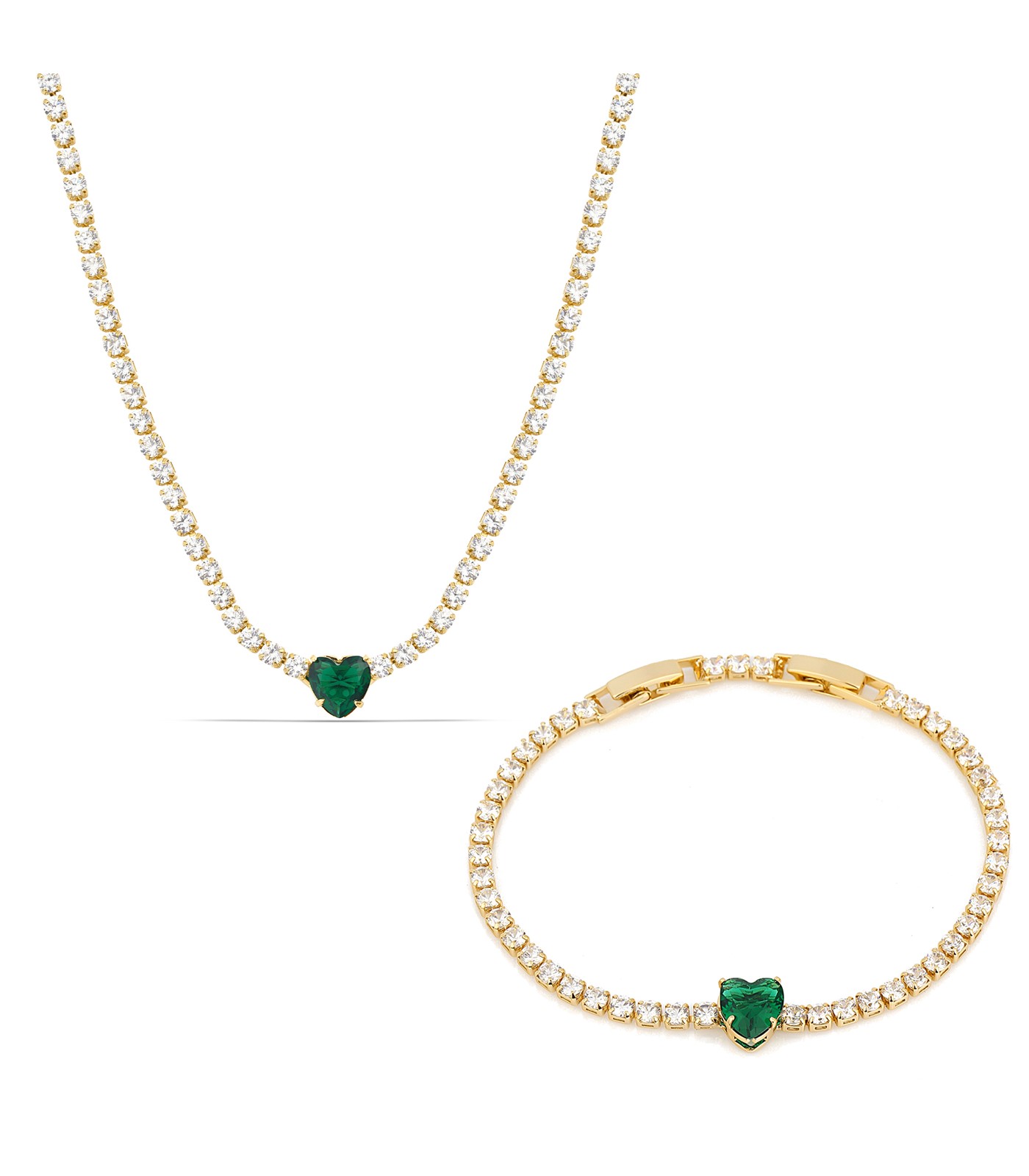 Forentina Kadın  Zirkon Taşlı  Çelik Kalp Kolye Bileklik Takı Seti PS2799