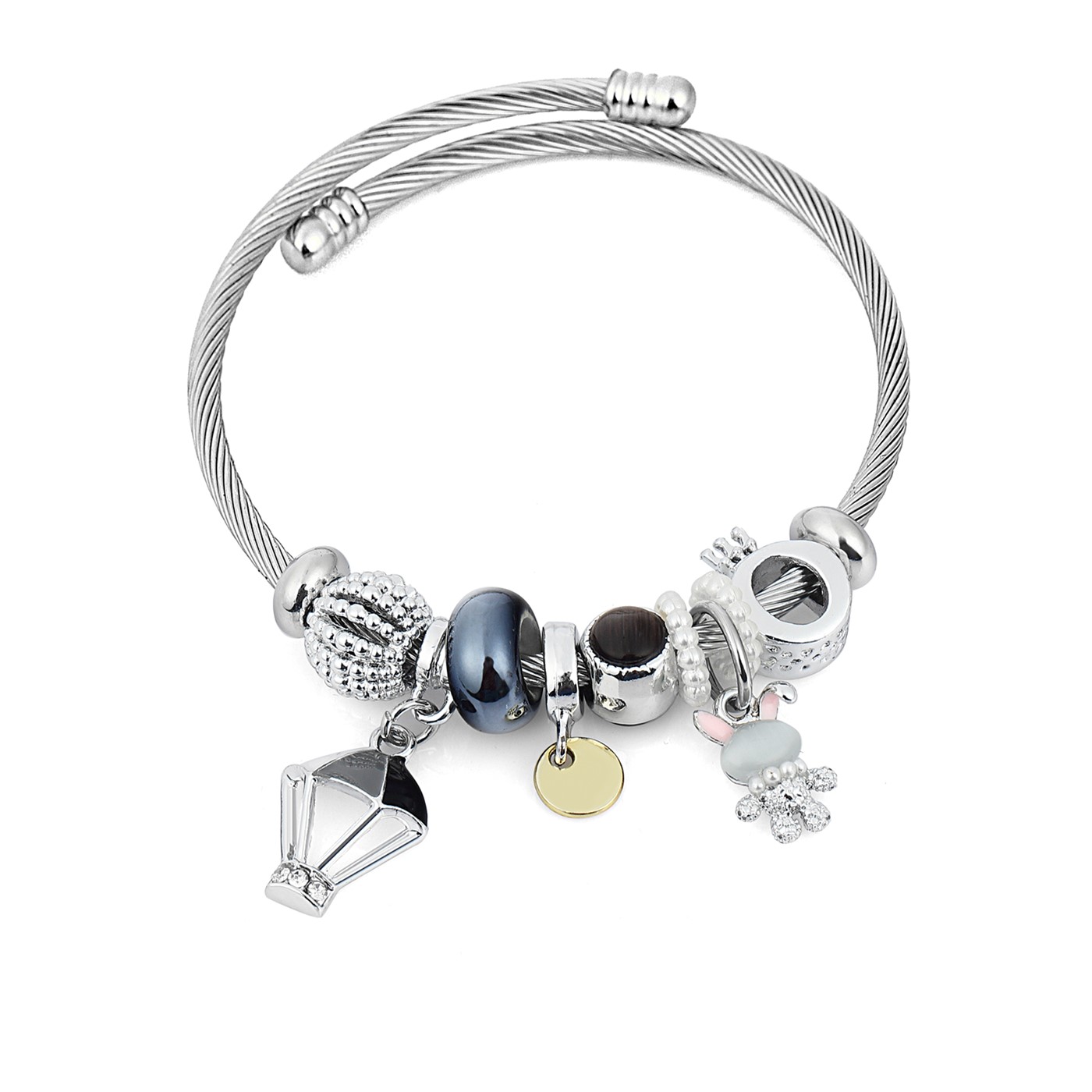 Forenina Kadın Gri Metal Kol Saati Balon Bileklik Kombin Set PS2803