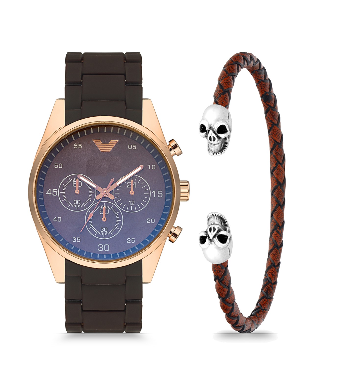 Forentina Erkek Kahverengi Kol Saati Deri Bileklik Kombin Set PS2816