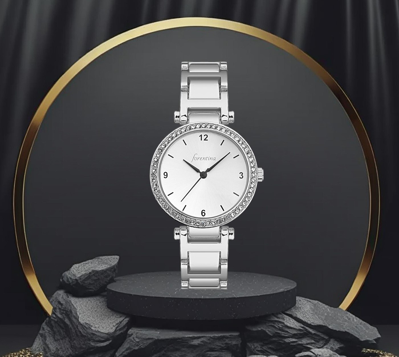 Forentina Kadın Gri Metal Kol Saati - Yonca Kolye Küpe Set PS2843