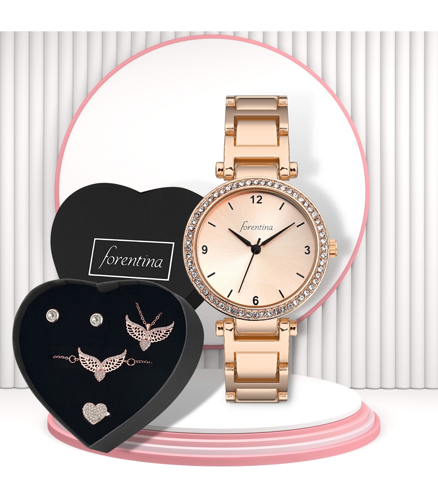 Forentina Rose Metal Kol Saati - Melek Kanadı Takı Set PS2889