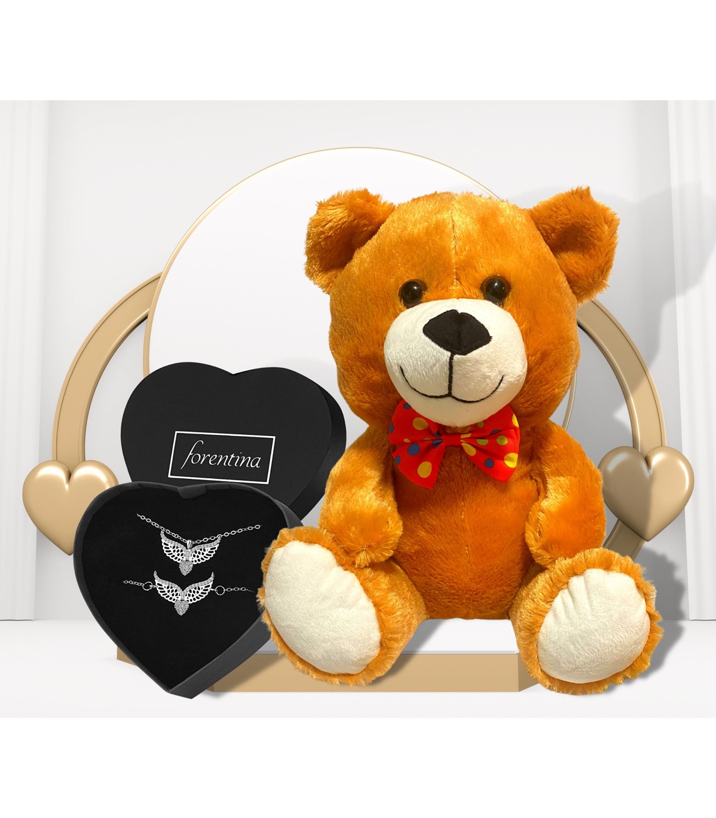 Forentina Kadın Melek Kanadı Kolye Bileklik - Peluş Ayı Hediye Set PS2902