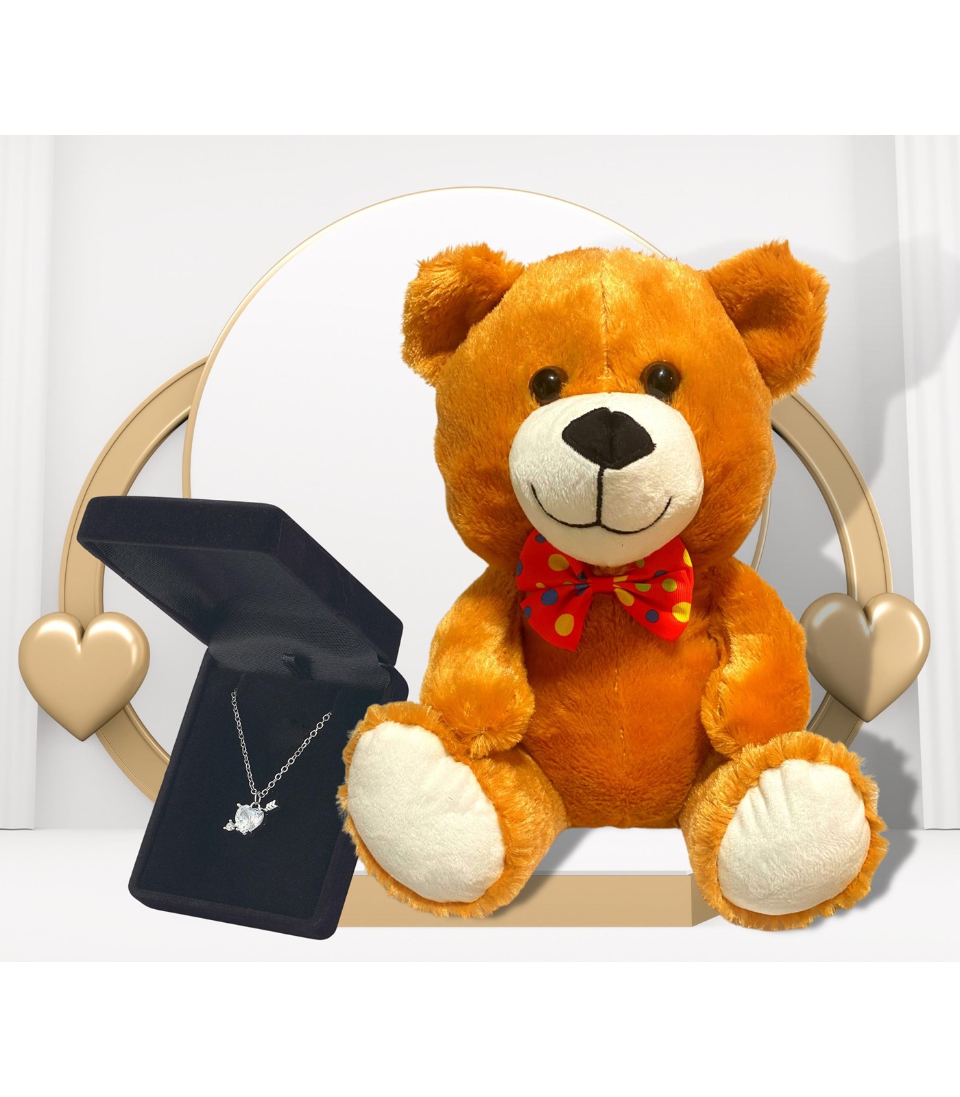 Forentina Kadın Zirkon Taşlı Kalp Kolye - Peluş Ayı Hediye Set PS2904