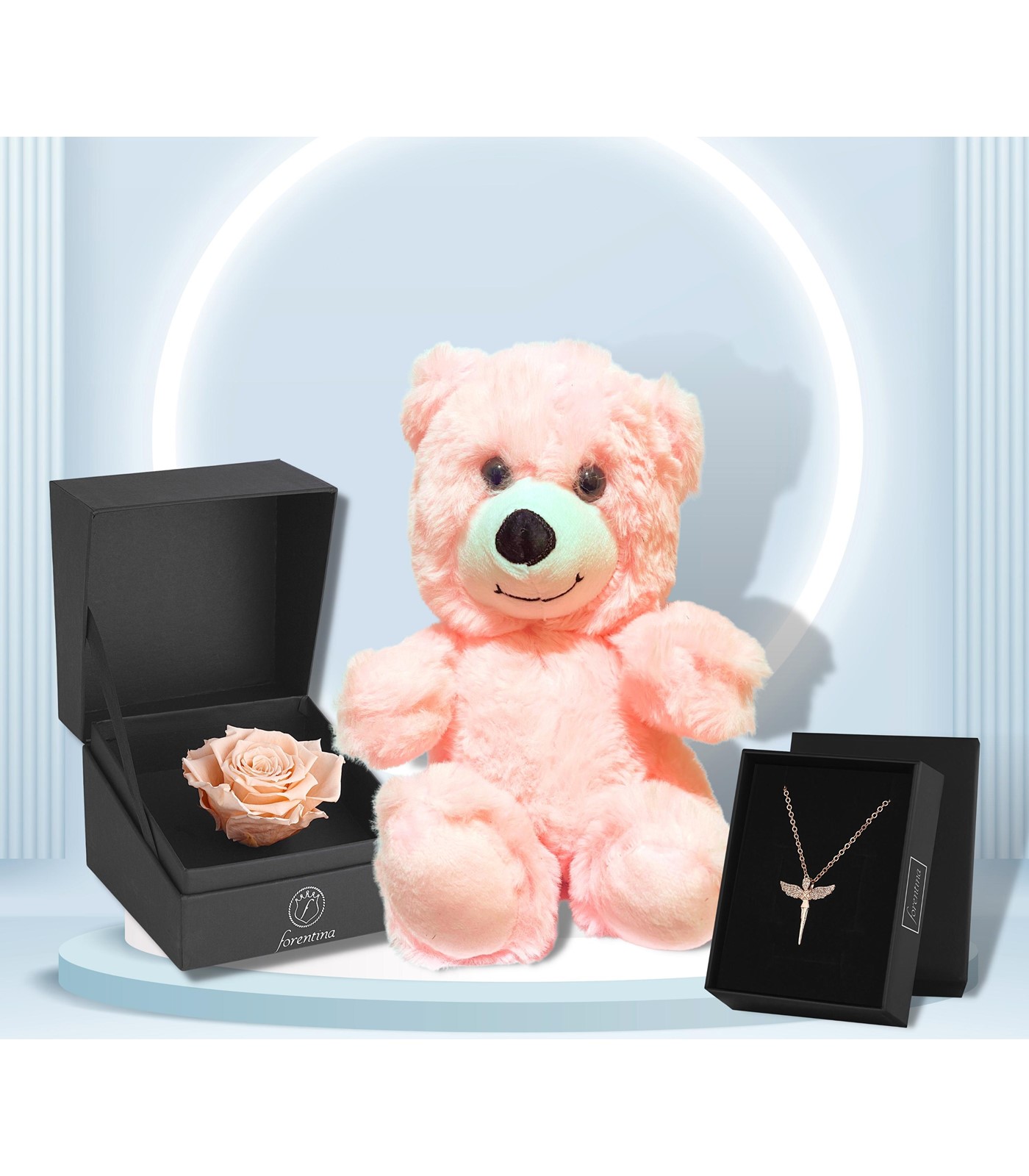 Forentina Rose Melek Kolye - Solmayan Gül - Peluş Ayı Hediye Set PS2907