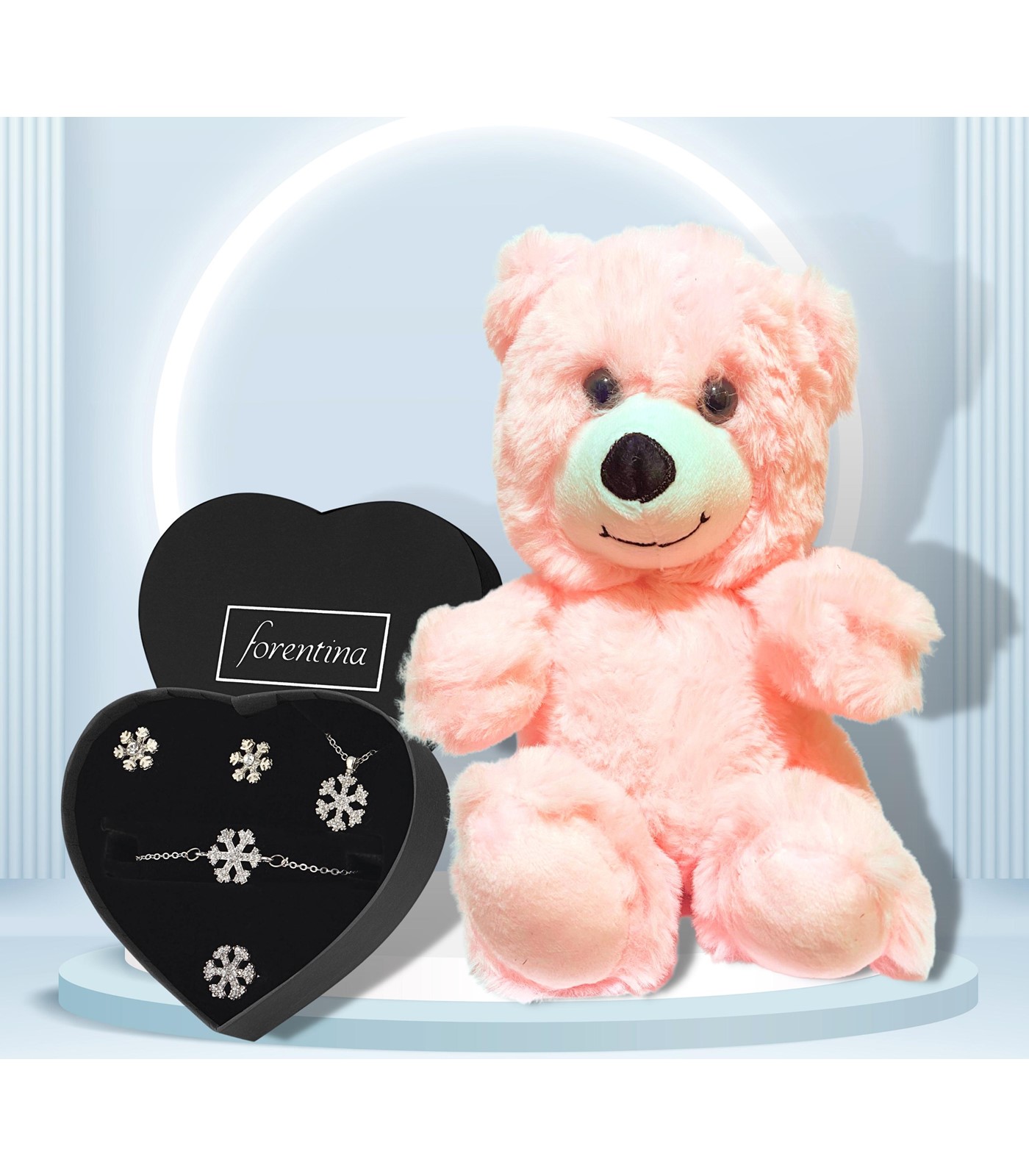 Forentina Kar Tanesi Takı Seti - Peluş Ayı Hediye Set PS2908