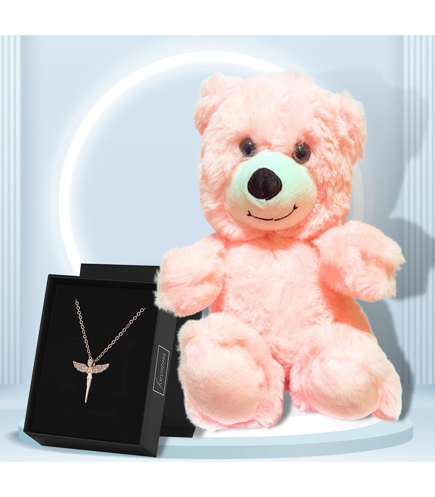 Forentina Rose Melek Kolye - Peluş Ay Hediye Set PS2909