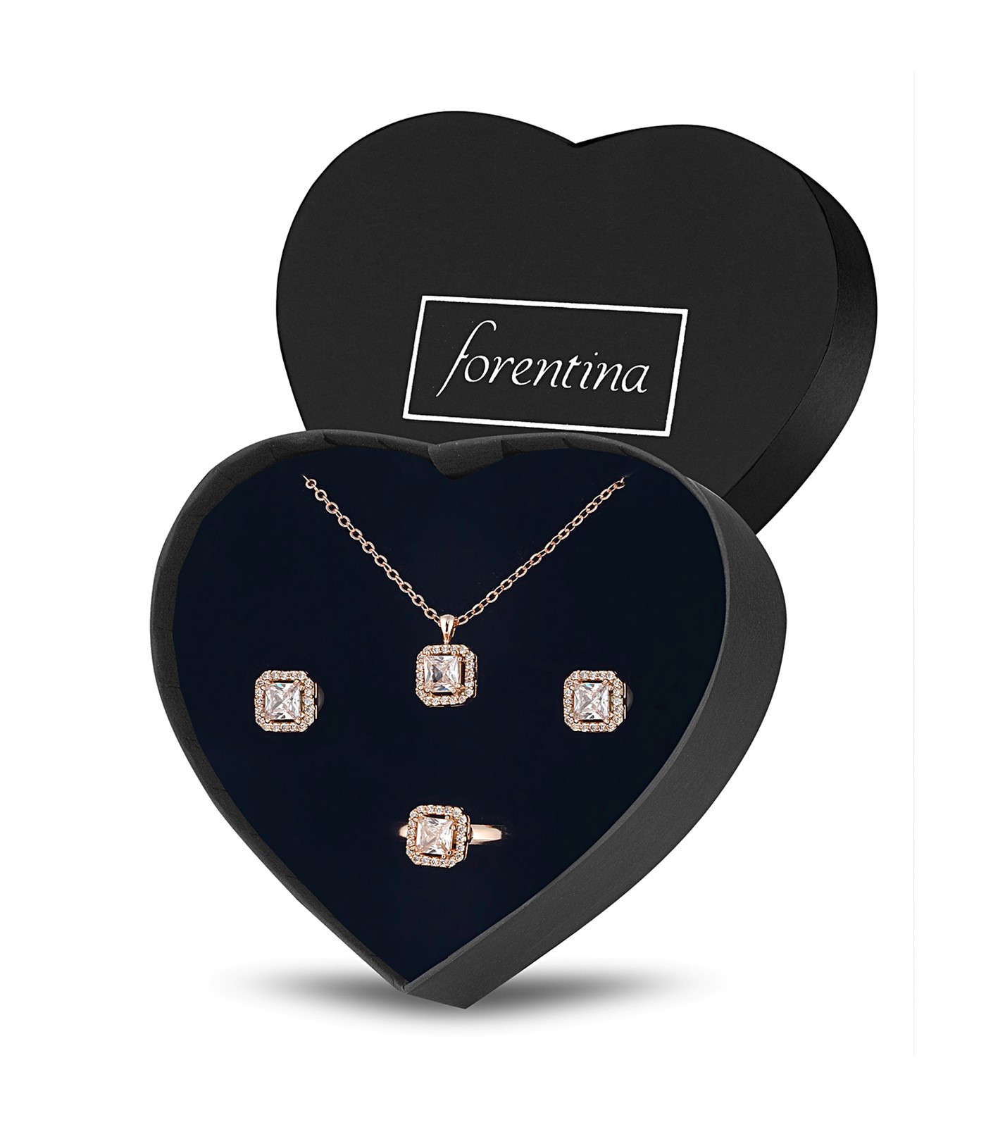 Forentina Rose Tektaş Kolye Küpe Yüzük Takı Seti PS2920