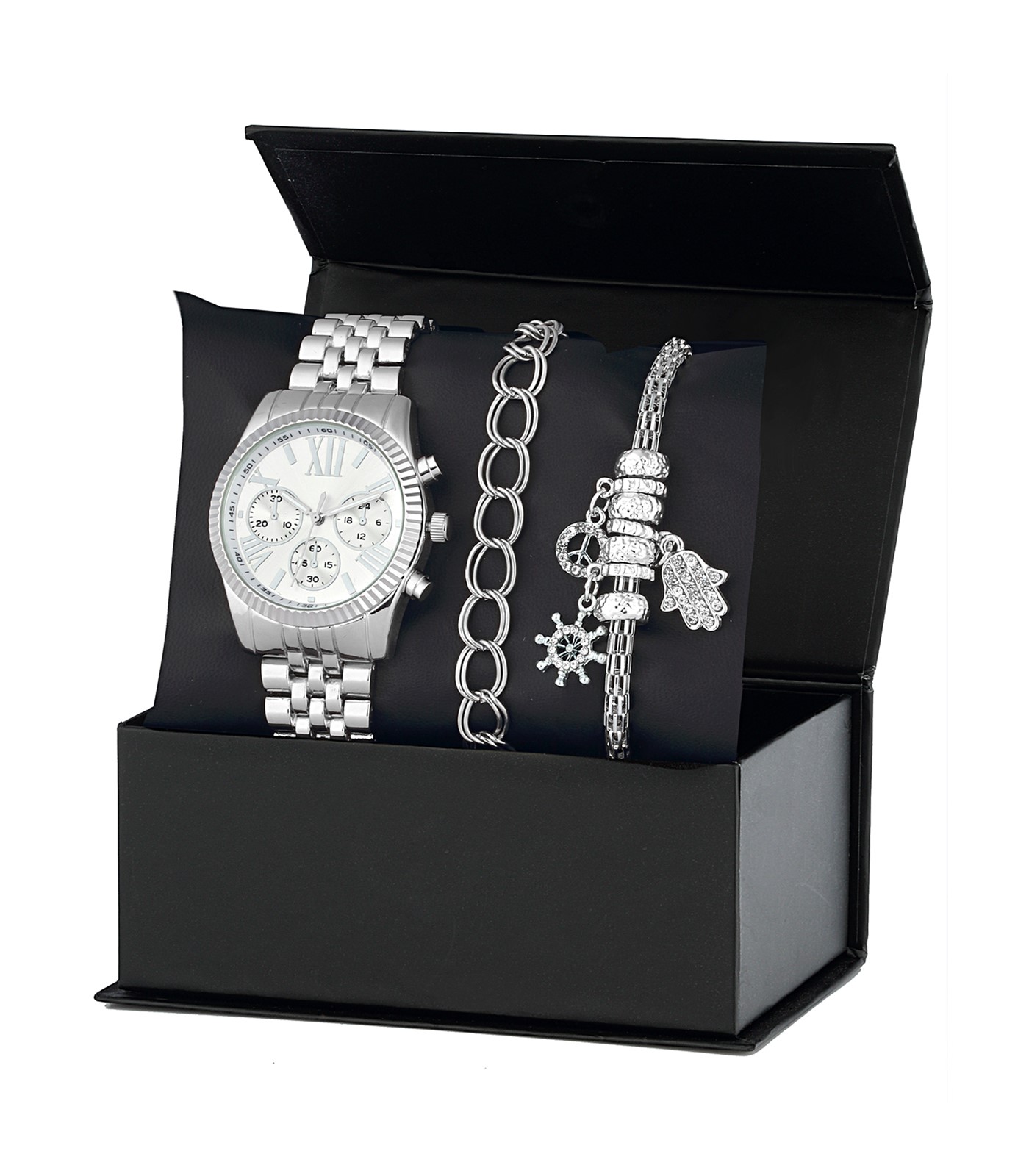 Forentina Kadın Gümüş Renk Metal Kol Saati Bileklik Kombin Set PS2929