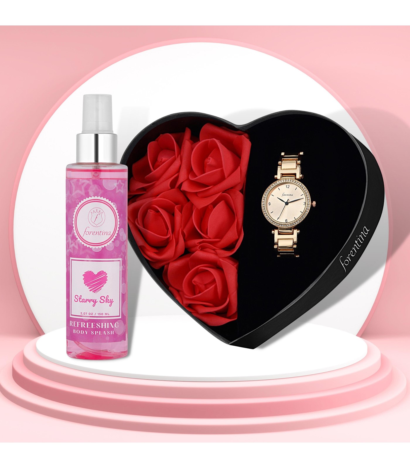 Forentina  Rose Metal Bayan Kol Saati - Güllü Kutuda - Body Mist Hediye PS2937