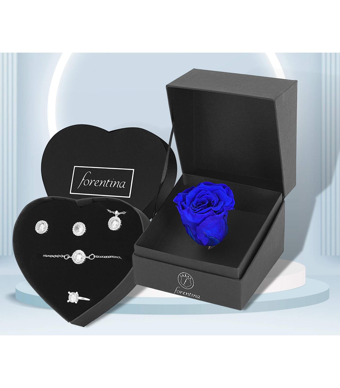 Forentina Kadın Tektaş Takı Seti - Lacivert Solmayan Gül Hediye Set PS2948