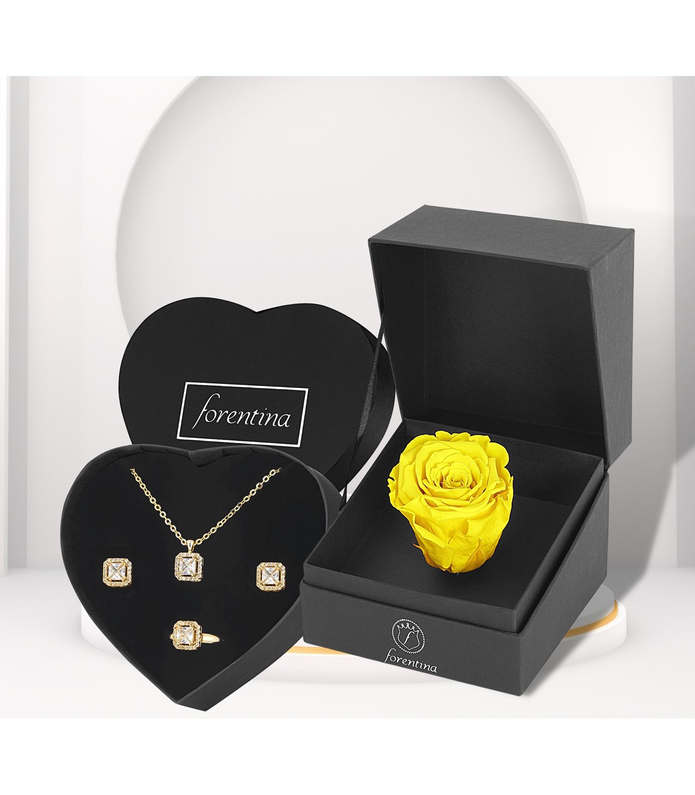Forentina Altın Kap. Tektaş Takı Seti - Sarı Solmayan Gül Hediye Set PS2951