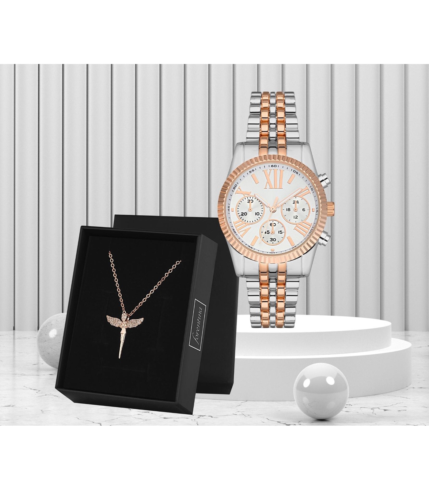 Forentina Rose Melek Kolye & Saat Hediye Set PS2961