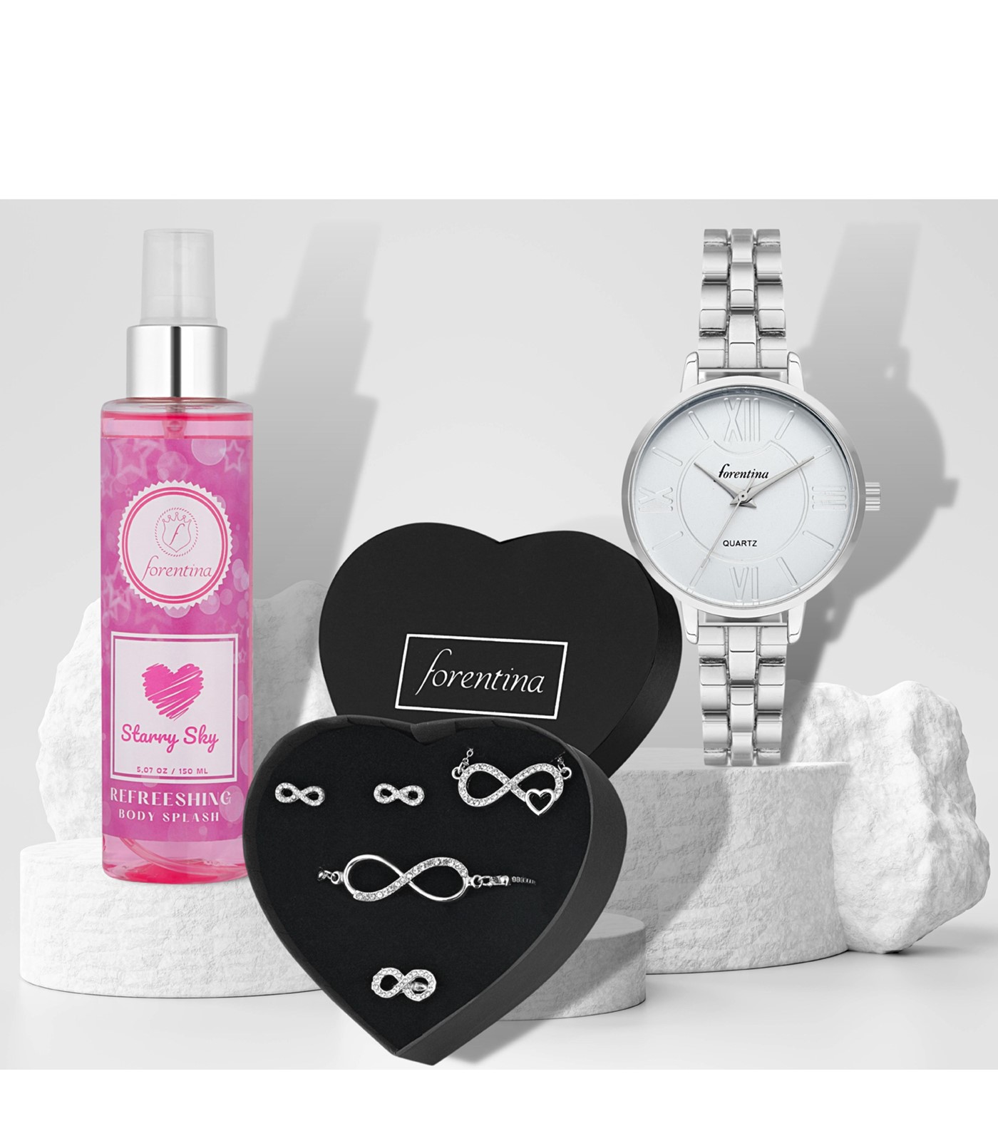 Forentina Gümüş Kaplama Sonsuzluk Takı Seti & Body Mist Hediye Set PS2968