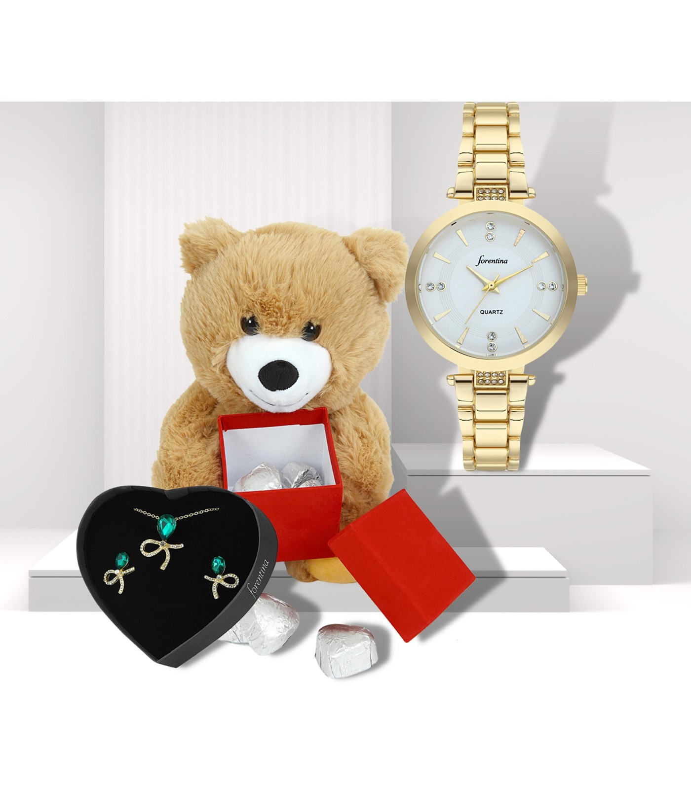 Forentina Kurdela Takı Metal Saat & Ayıcık ve Çikolata Hediye Set PS2976