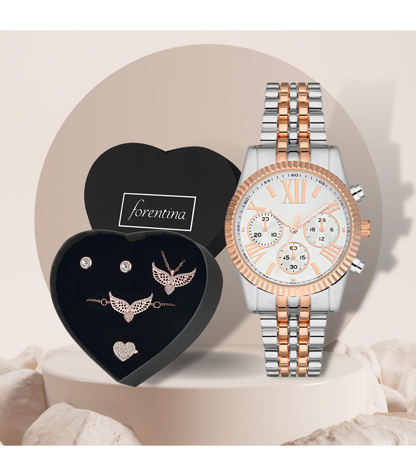 Forentina Rose Melek Kanadı Metal Saat Hediye Set PS2977