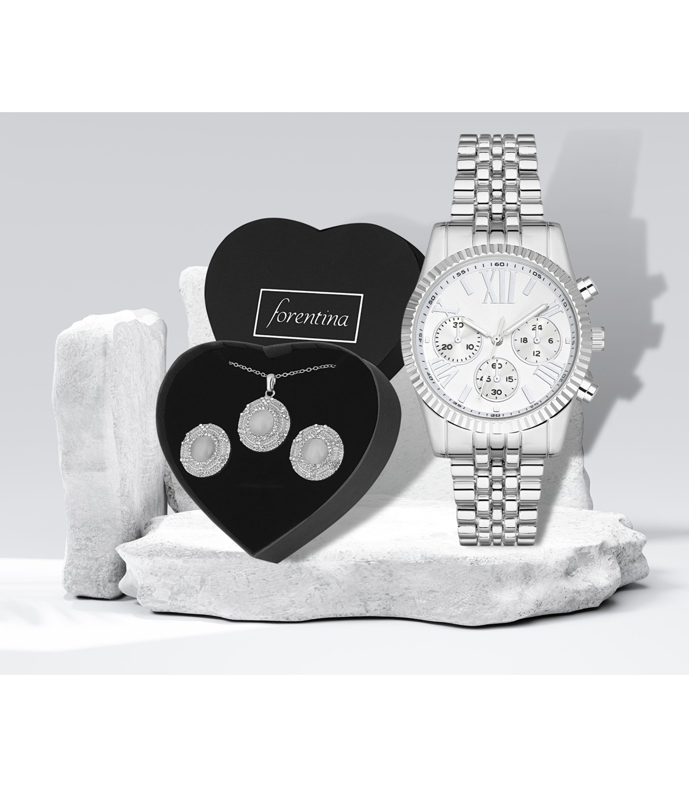 Forentina Yuvarlak Tasarım Takı & Metal Kol Saati Hediye Set PS2981
