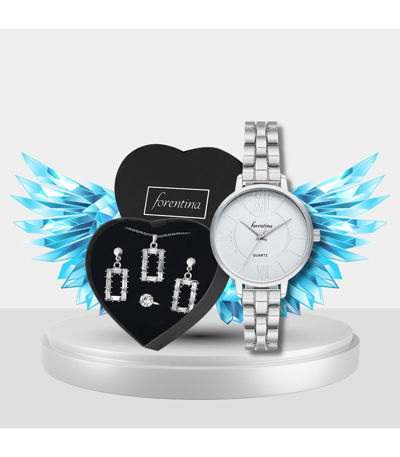 Forentina Baget Taşlı Kolye Küpe Yüzük  Saat Takı Seti PS298900TR