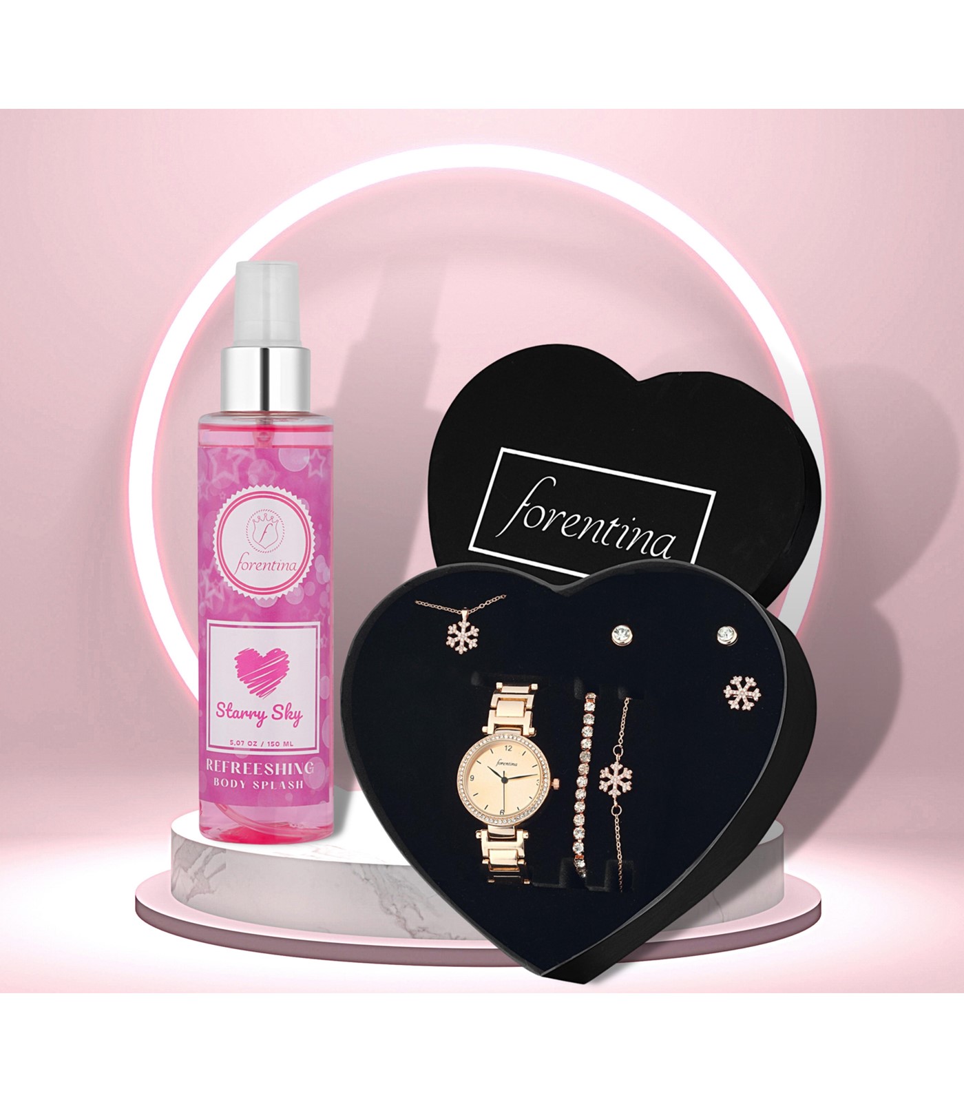 Forentina Rose Kar Tanesi Takı & Body Mist Hediye Set PS3013