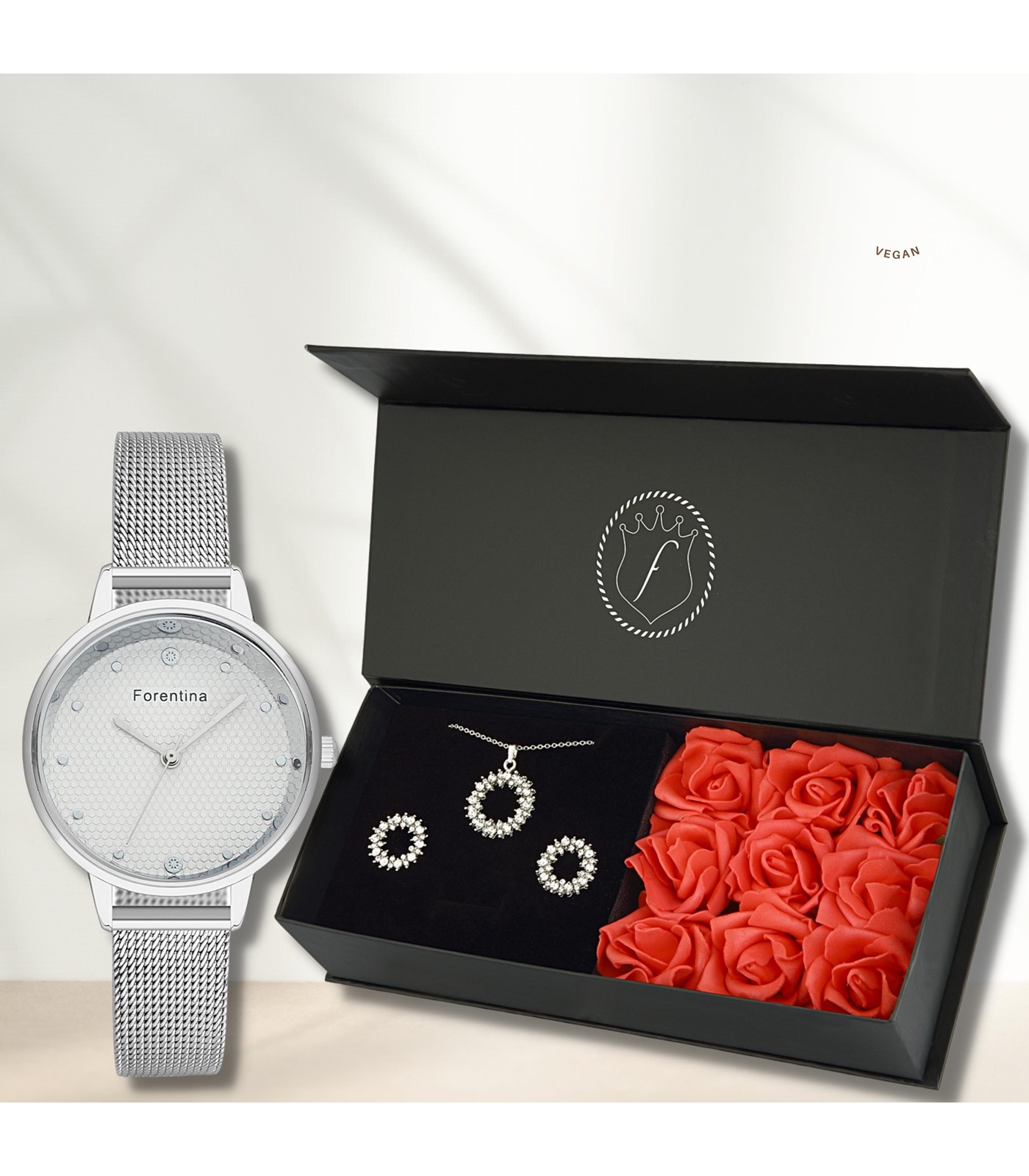 Forentina Yuvarlak Tasarım Zirkon Kolye Küpe Saat Hediye Set PS301600TR