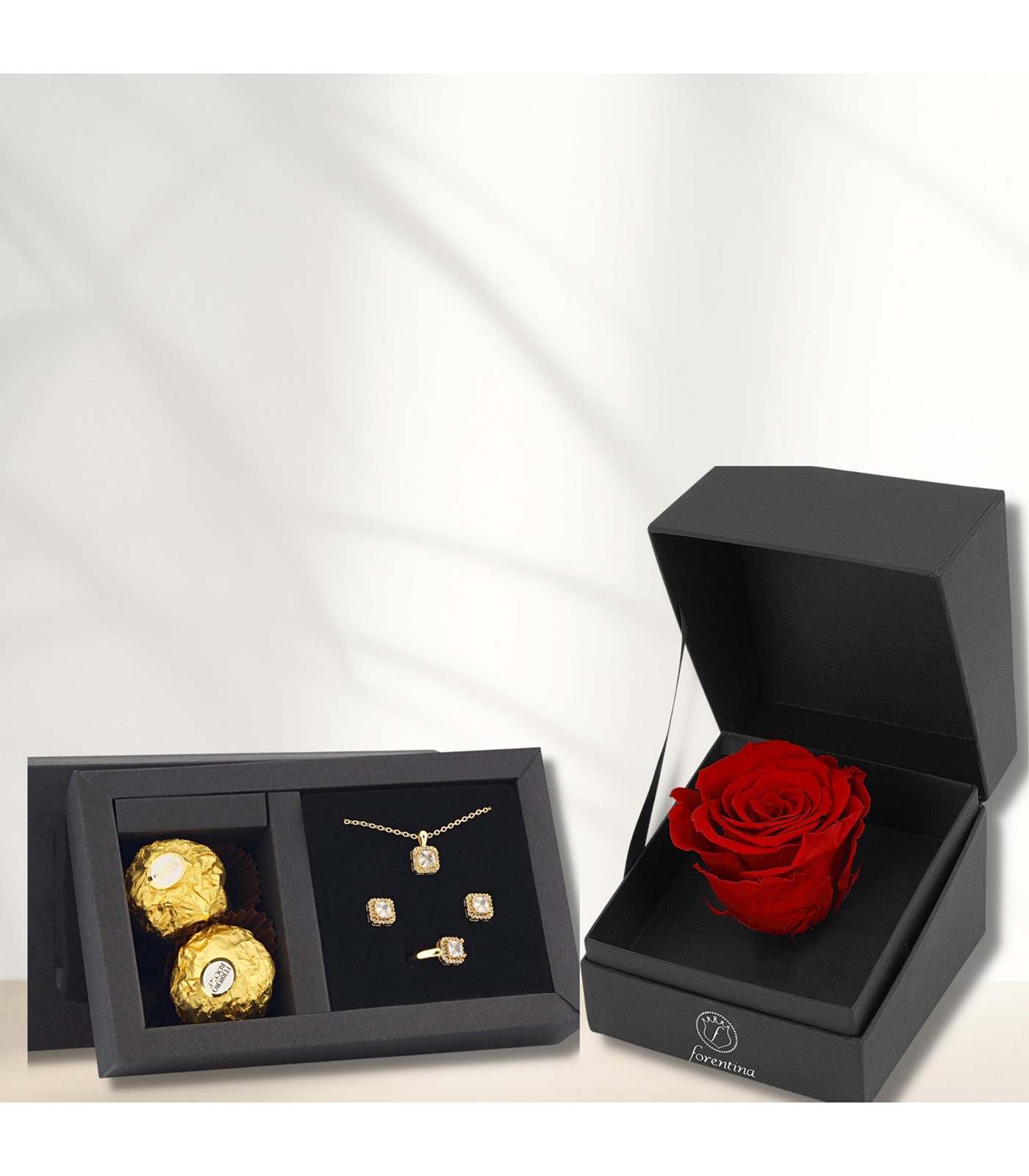Forentina Tektaş Kolye Küpe Yüzük Çikolata  - Kırmızı Solmayan Gül Hediye Set PS307600TR
