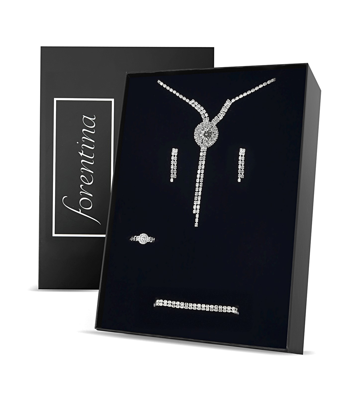 Forentina Gümüş Kaplama Kolye Küpe Bileklik Yüzük Takı Seti PS3094