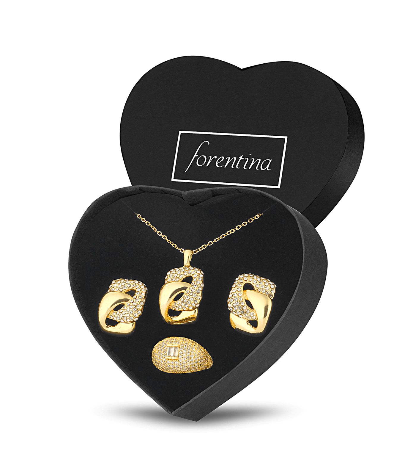 Forentina Altın Kaplama Kolye Küpe Yüzük Takı Seti PS3106