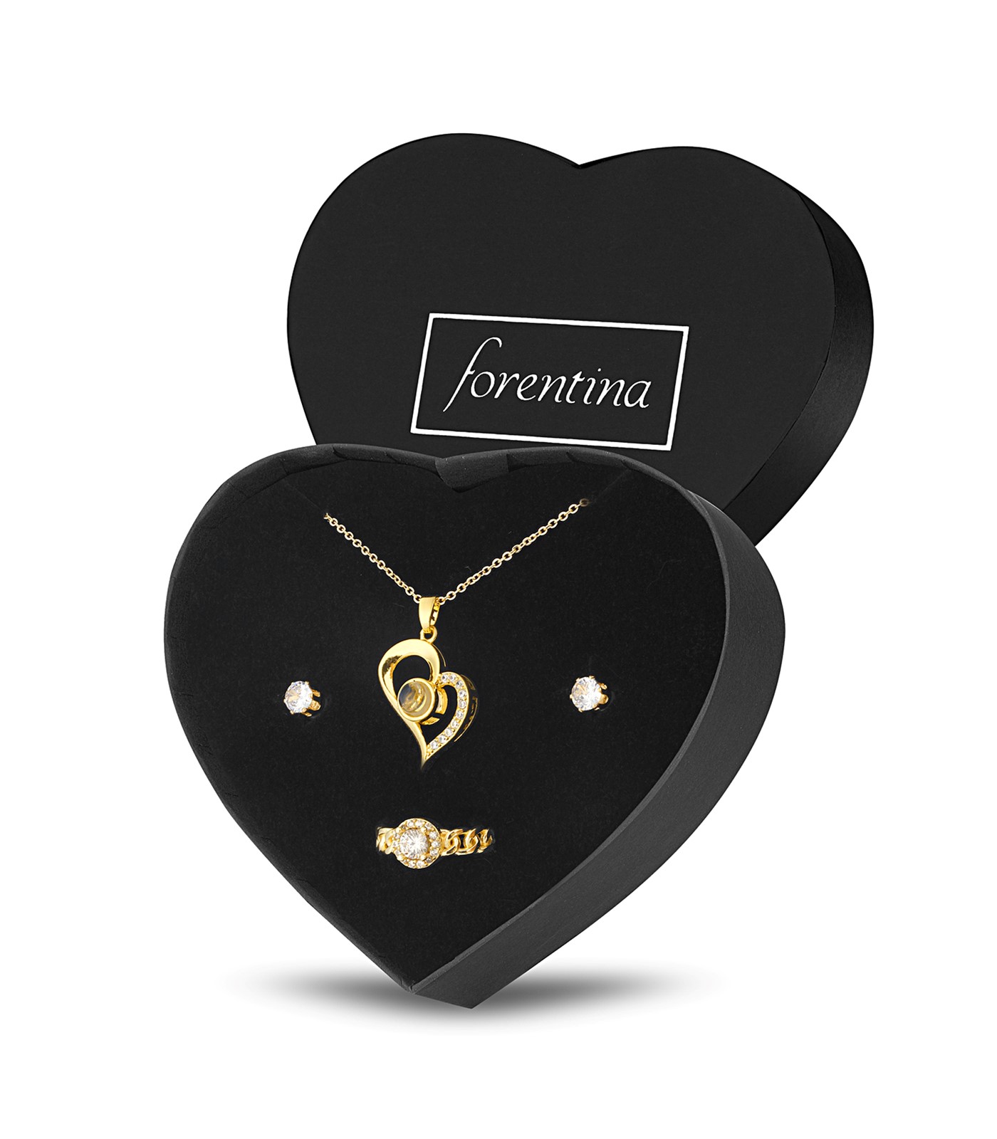Forentina Altın Kaplama Kolye Küpe Yüzük Takı Seti PS3111