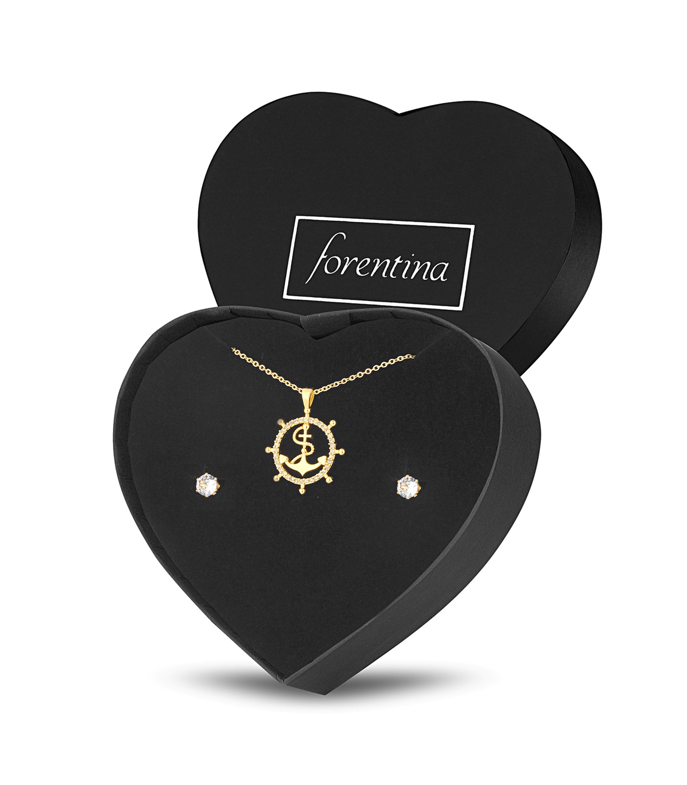 Forentina Altın Kaplama Çıpa Kolye Küpe Takı Seti PS3112