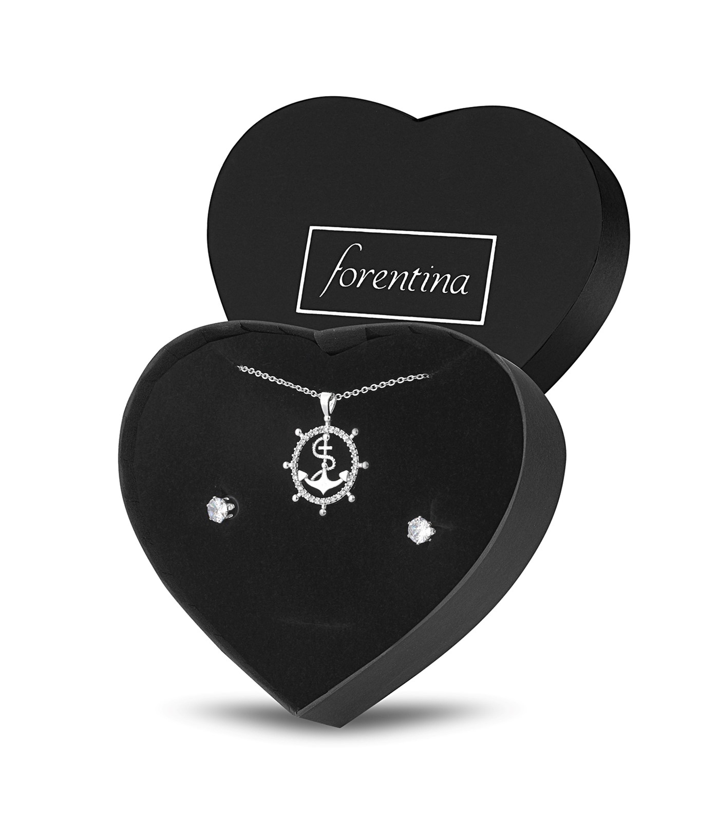 Forentina Gümüş Kaplama Çıpa Kolye Küpe Takı Seti PS3113