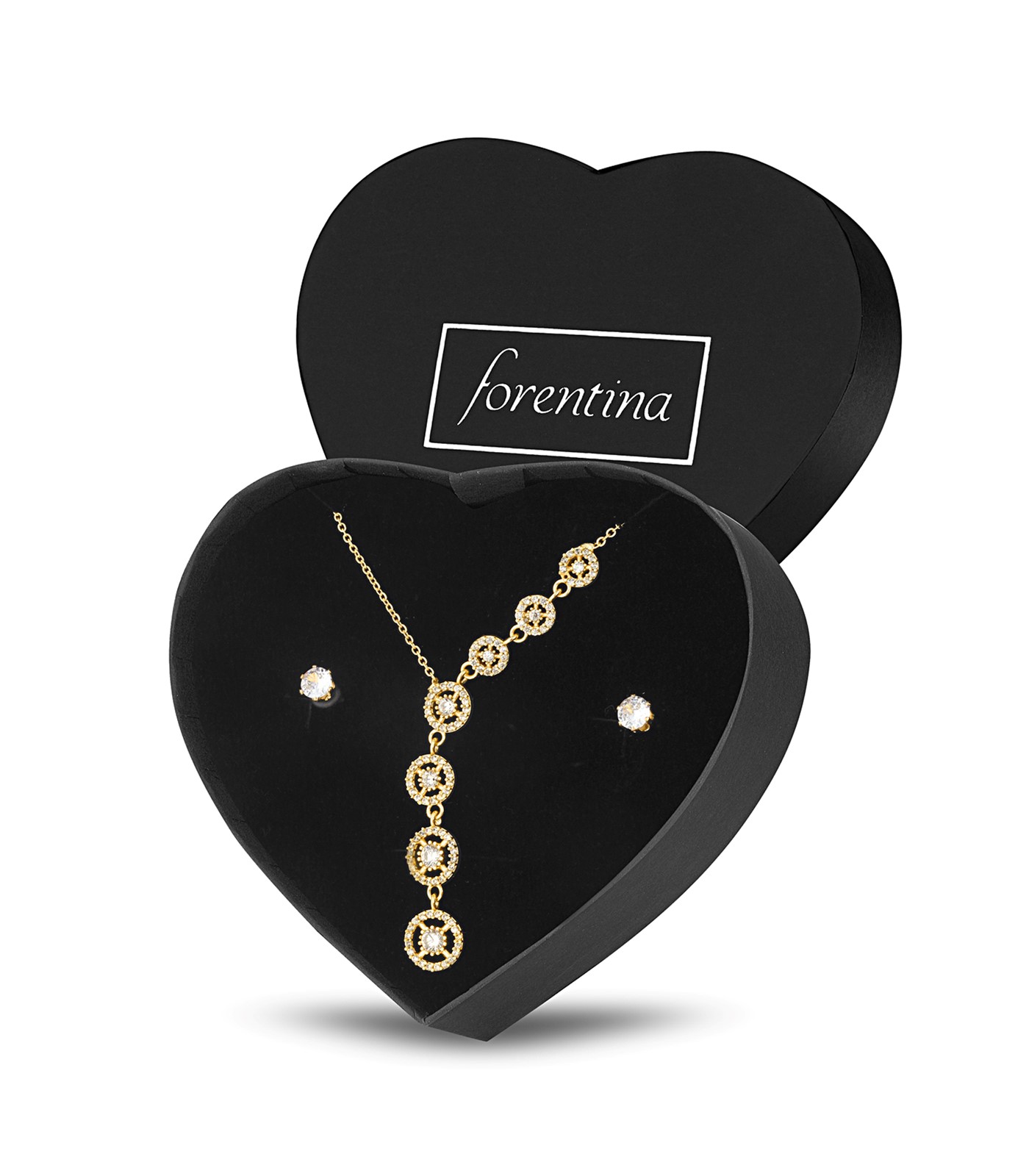 Forentina Altın Kaplama Yuvarlak Tasarım Kolye Küpe Takı Seti PS3121