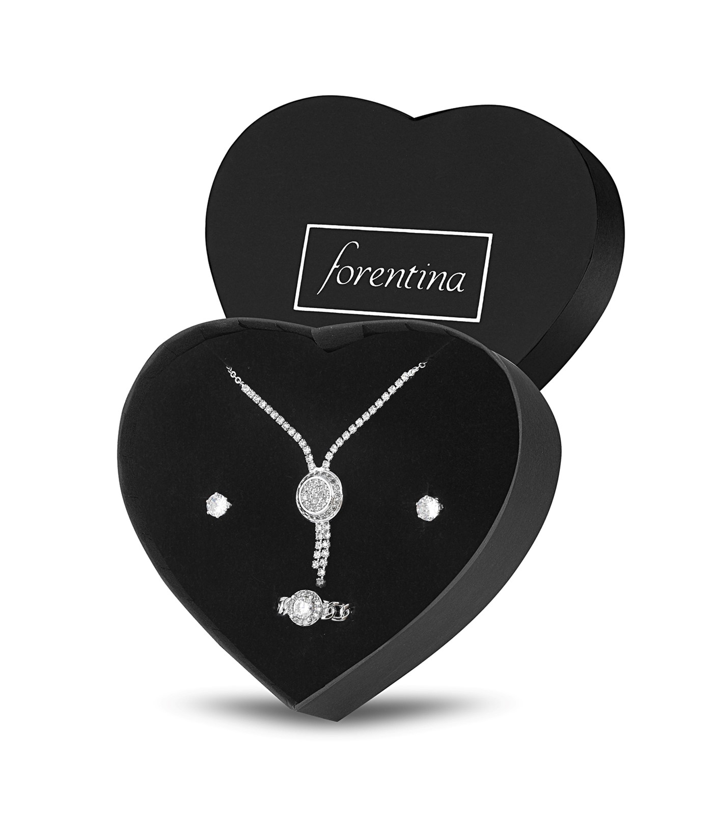 Forentina Gümüş Kaplama Yuvarlak Kolye Küpe Yüzük Takı Seti PS3123