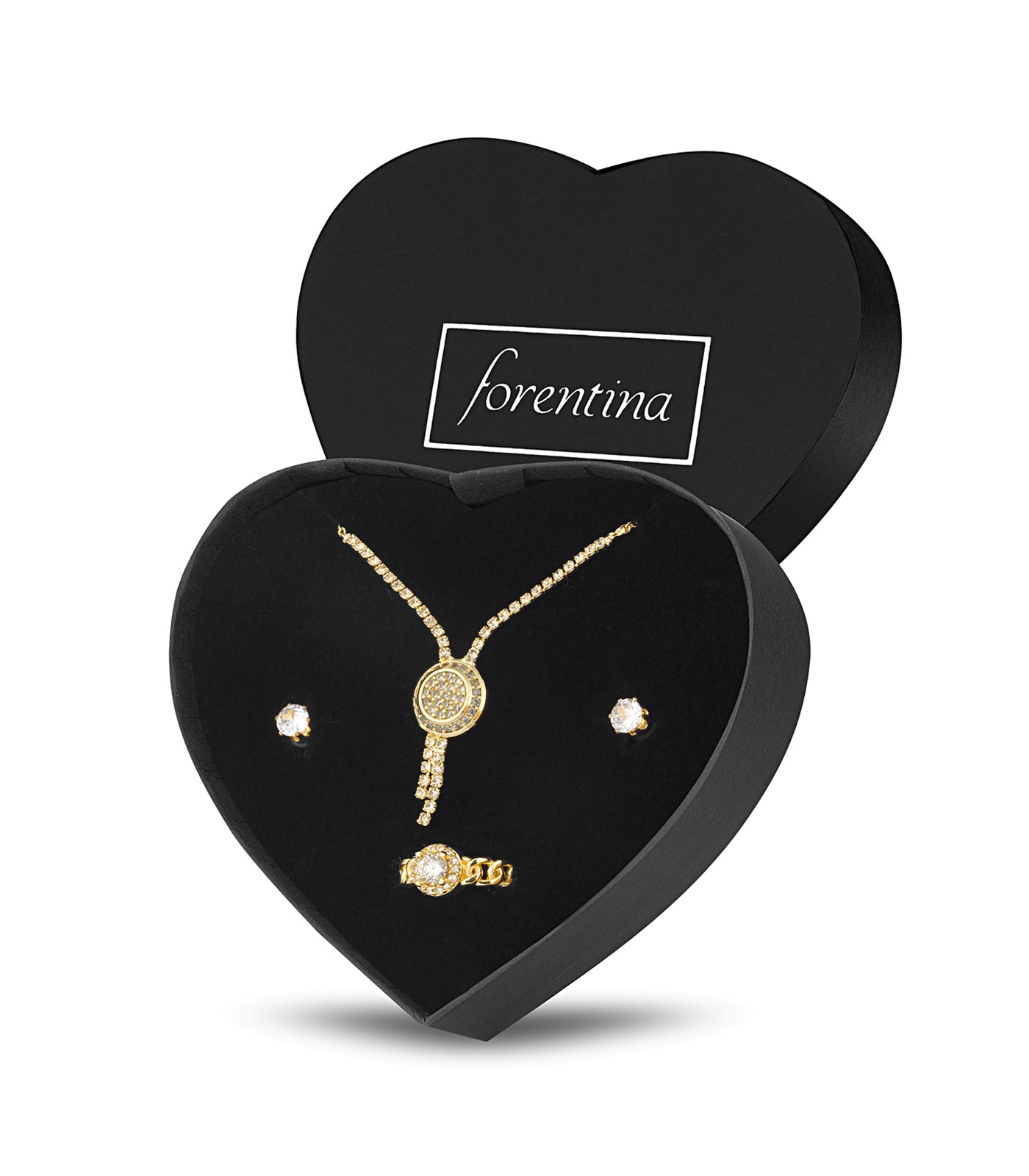 Forentina Altın Kaplama Yuvarlak Kolye Küpe Yüzük Takı Seti PS3124