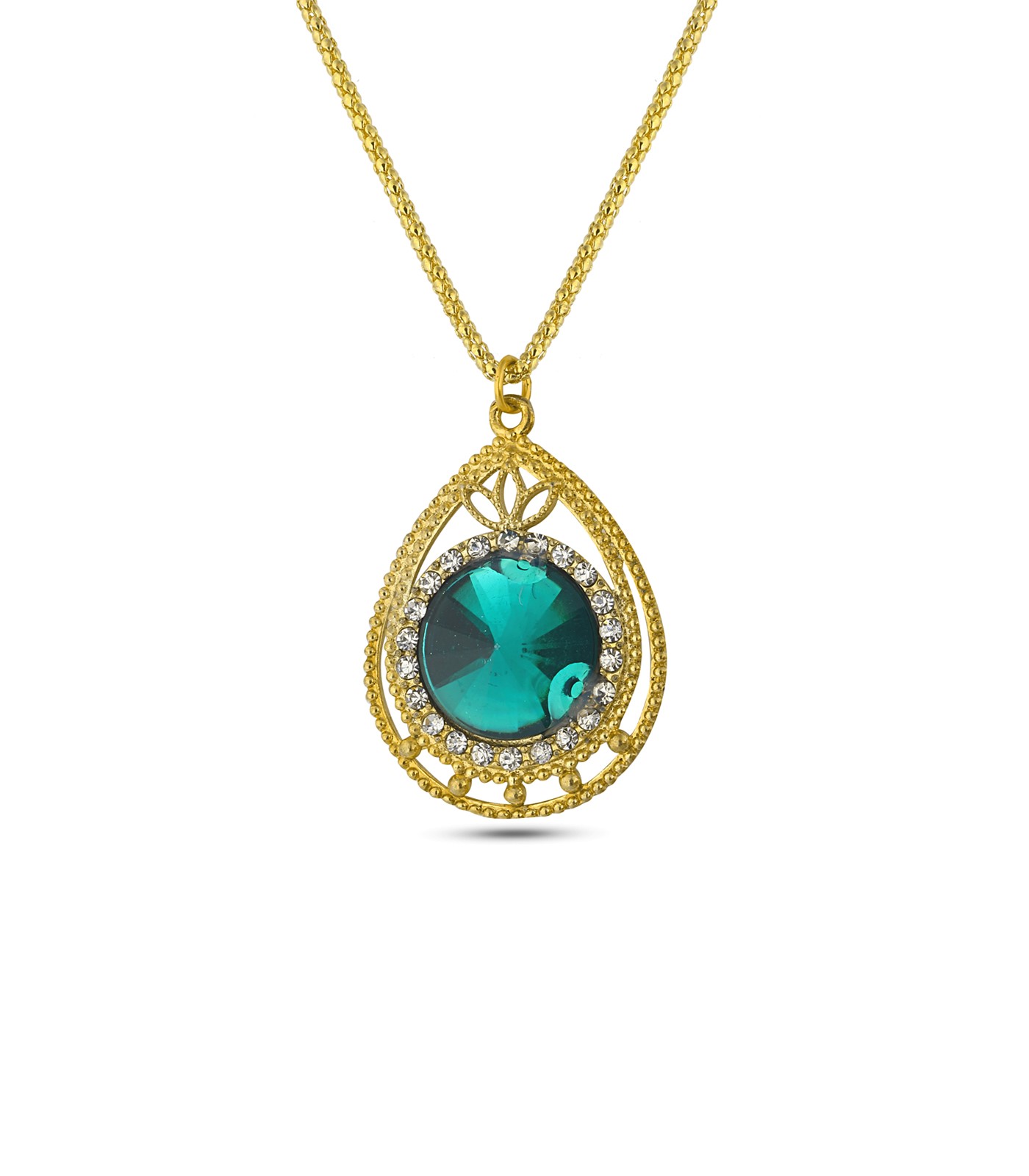 Forentina Altın Kaplama Yeşil Taşlı Madalyon Kolye PS3127