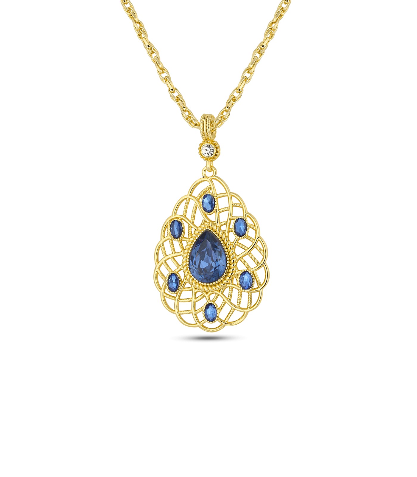 Forentina Altın Kaplama Lacivert Taşlı Madalyon Kolye PS3129