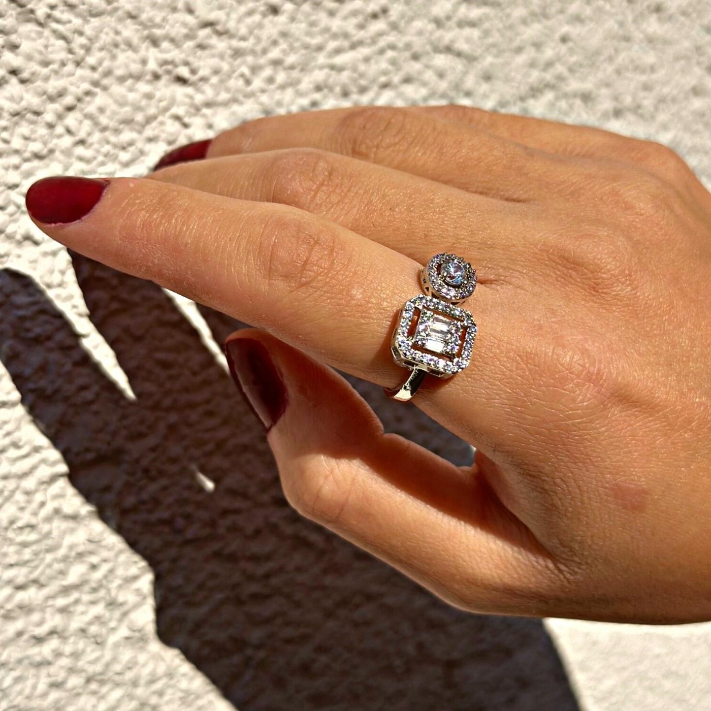 Forentina Gümüş Kaplama Baget Taşlı Kadın Ayarlanabilir Yüzük PS3133