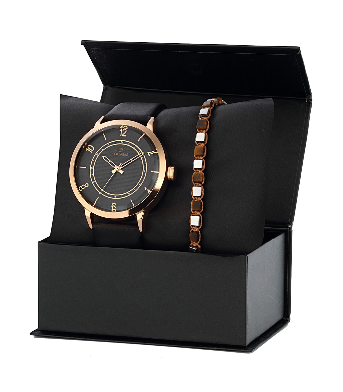 Forentina Erkek Siyah Kol Saati Bileklik Kombin Set PS3150