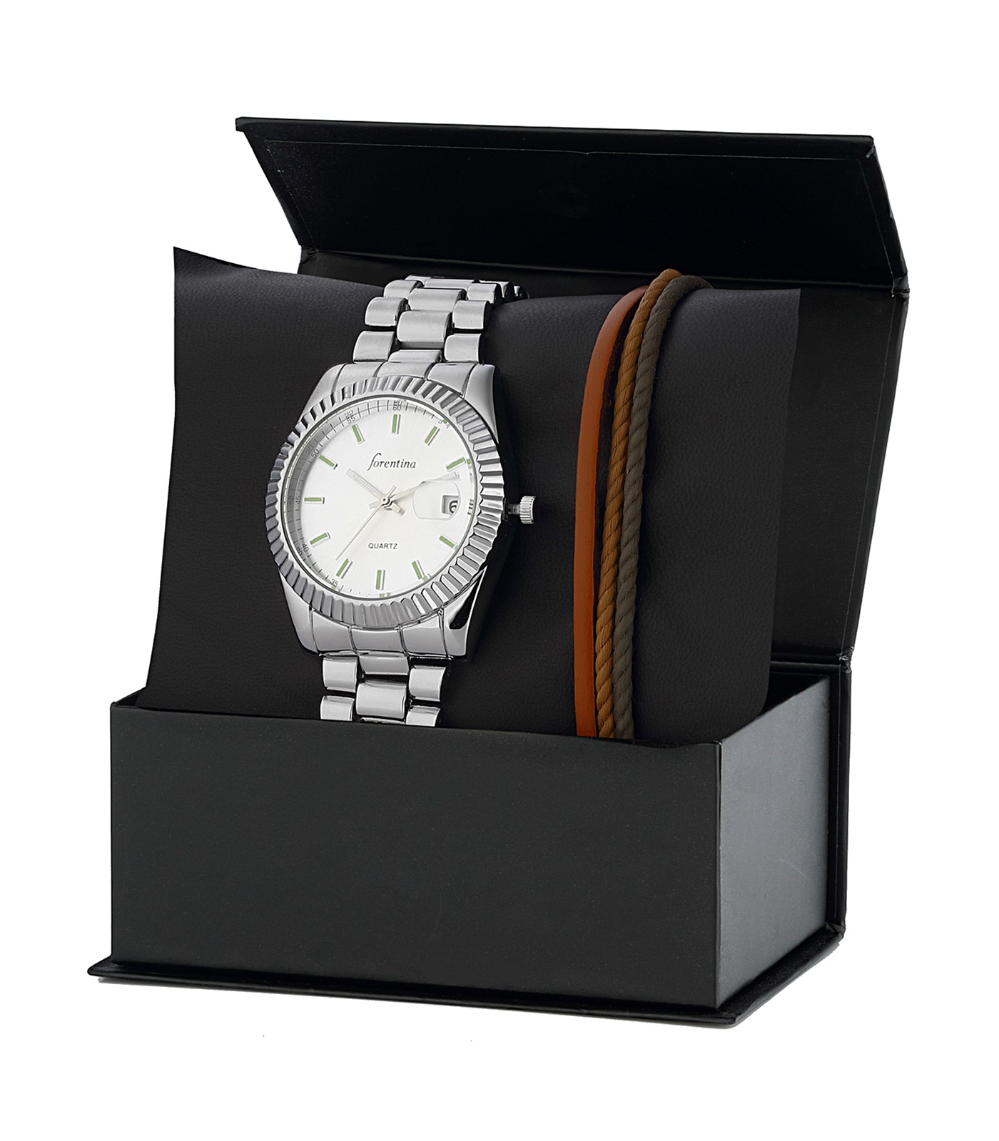 Forentina Erkek Gri Kol Saati Bileklik Kombin Set PS3151